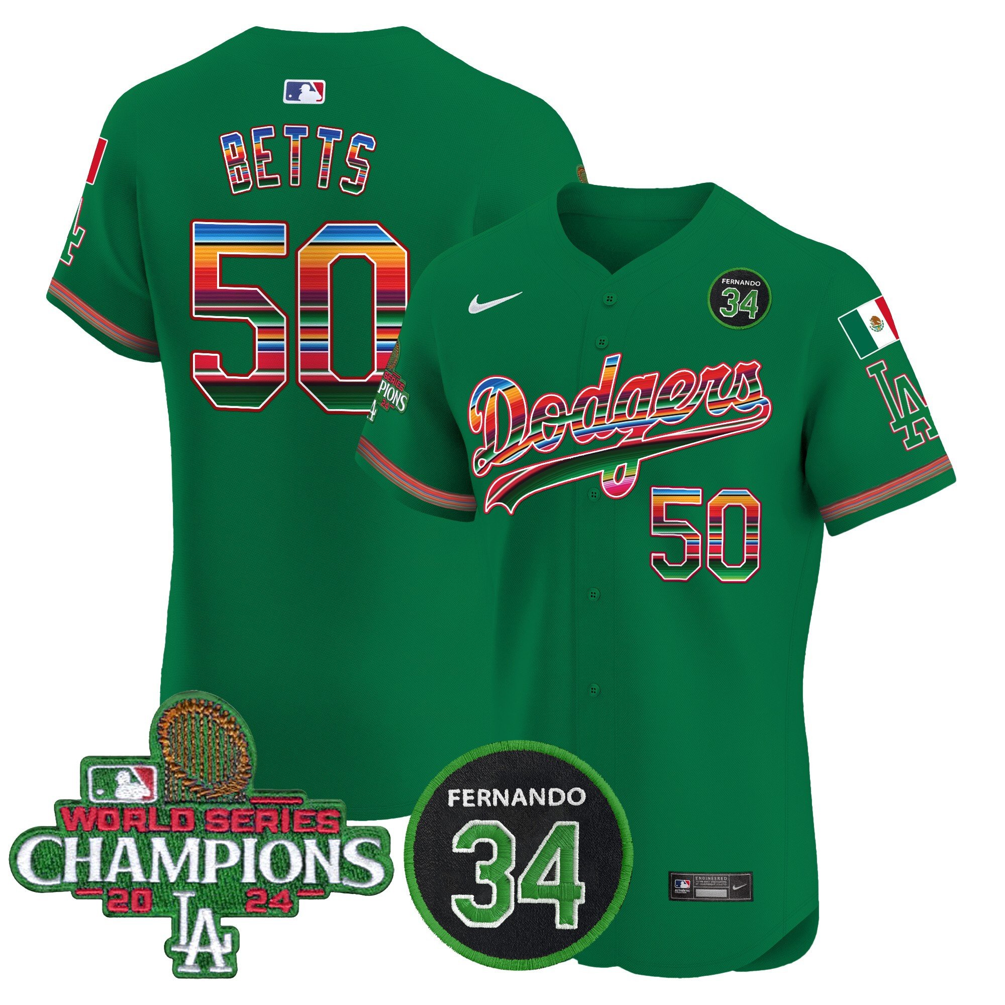 Men's Dodgers Mexico 2024 World Series Champions Vapor Premier Elite Jersey V2 - All Stitched