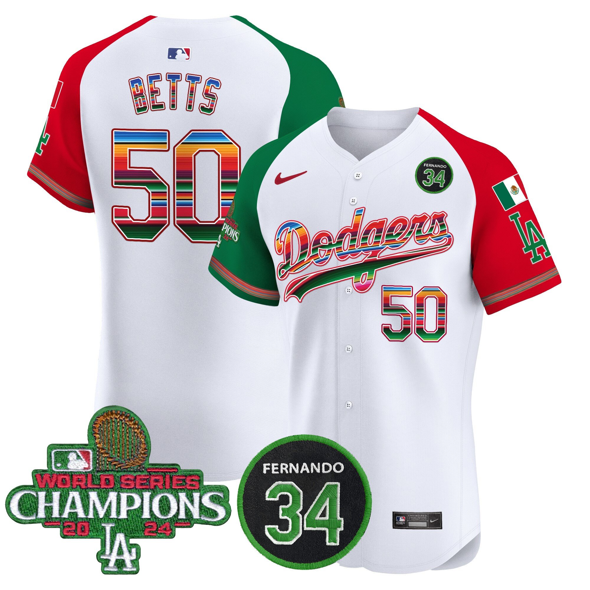 Men's Dodgers Mexico 2024 World Series Champions Vapor Premier Elite Jersey V2 - All Stitched