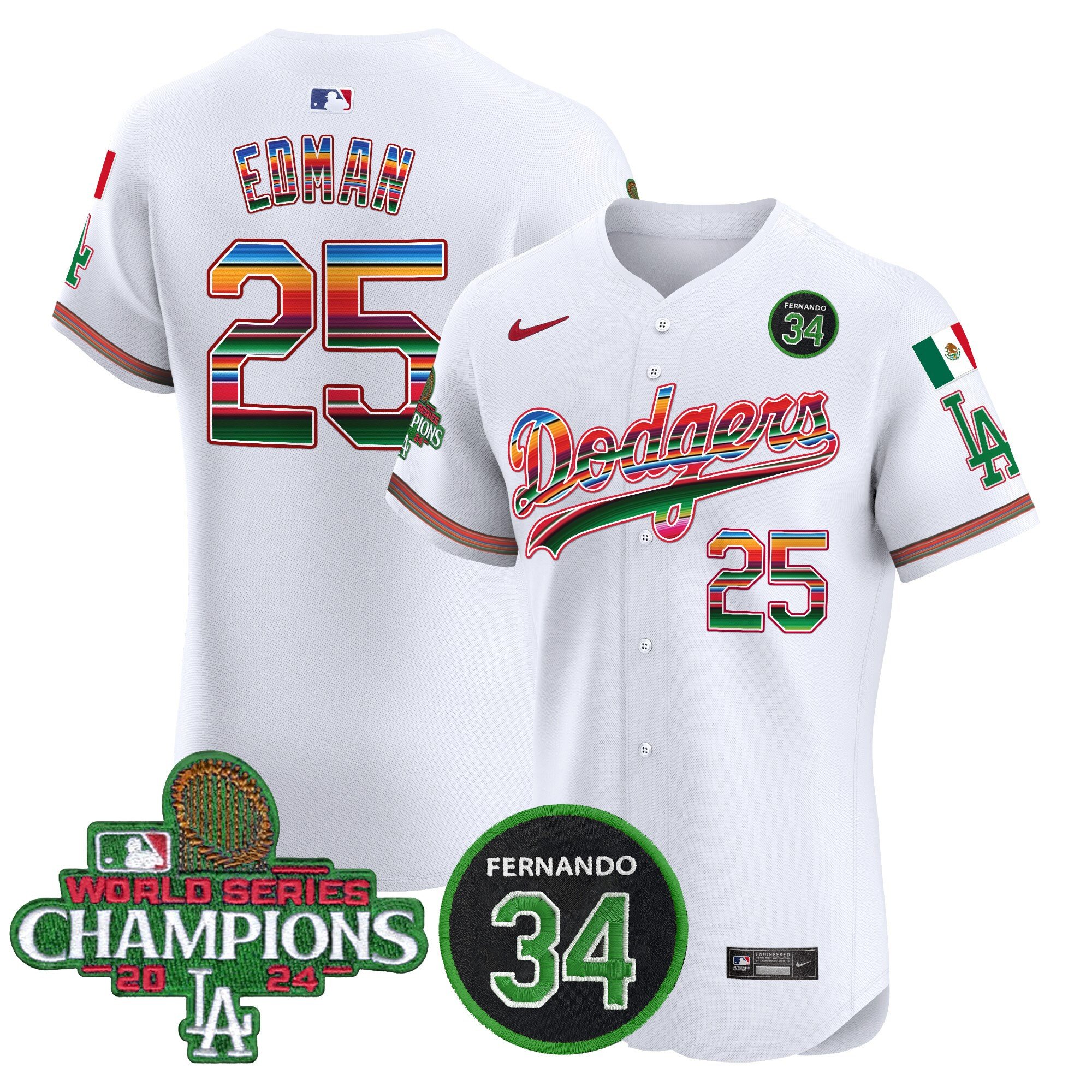 Men's Dodgers Mexico 2024 World Series Champions Vapor Premier Elite Jersey V2 - All Stitched