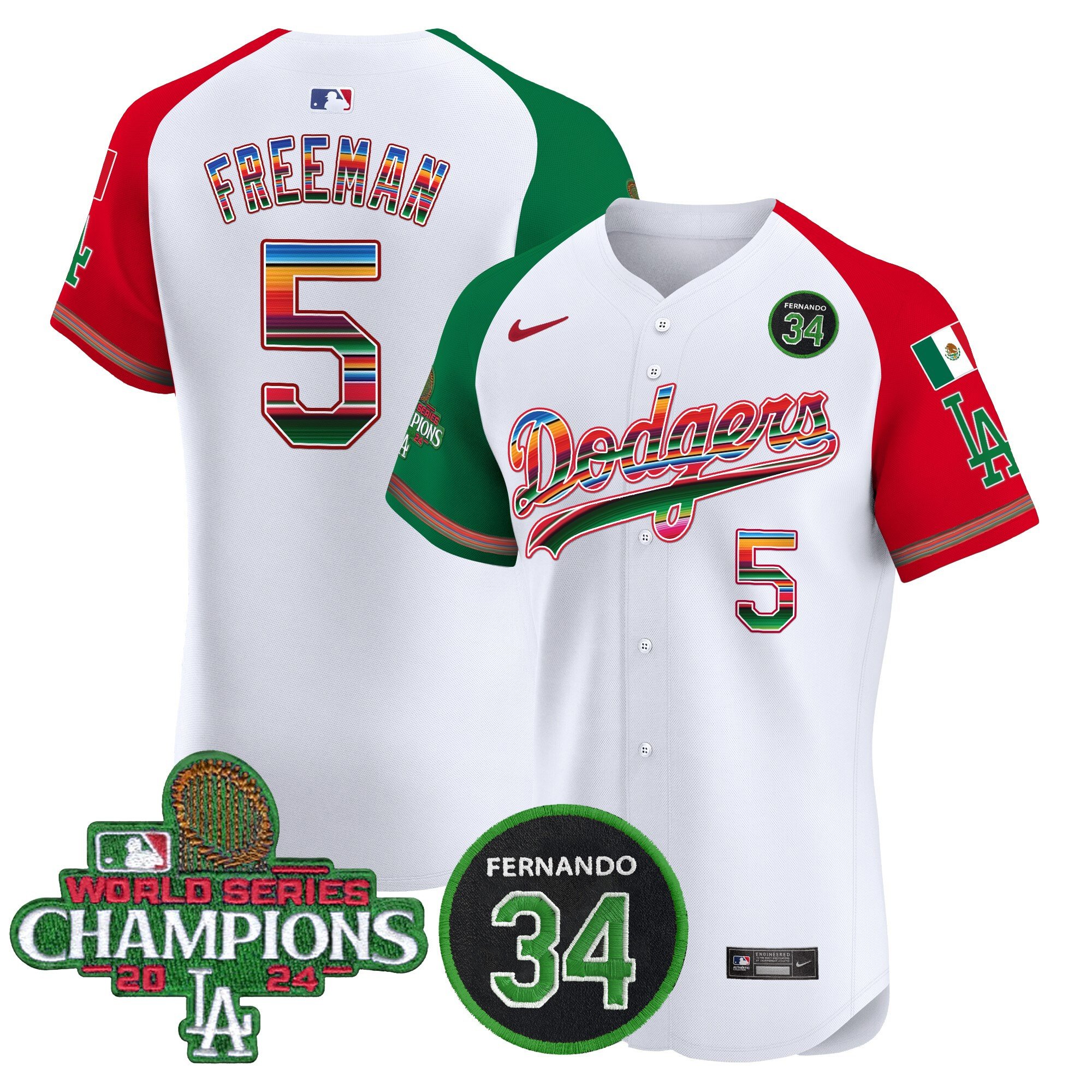 Men's Dodgers Mexico 2024 World Series Champions Vapor Premier Elite Jersey V2 - All Stitched