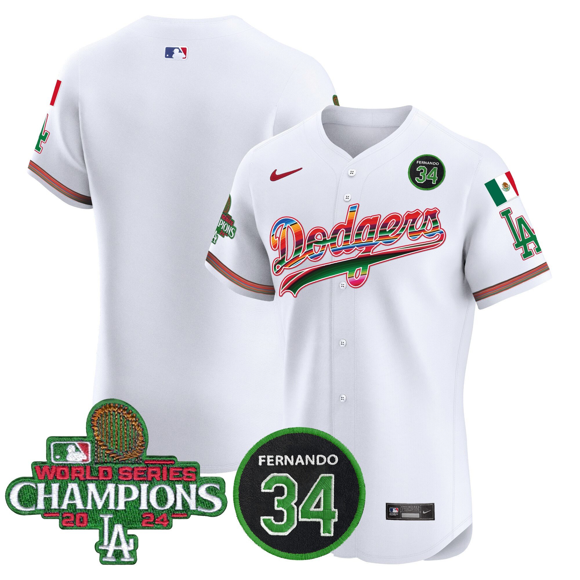 Men's Dodgers Mexico 2024 World Series Champions Vapor Premier Elite Jersey V2 - All Stitched