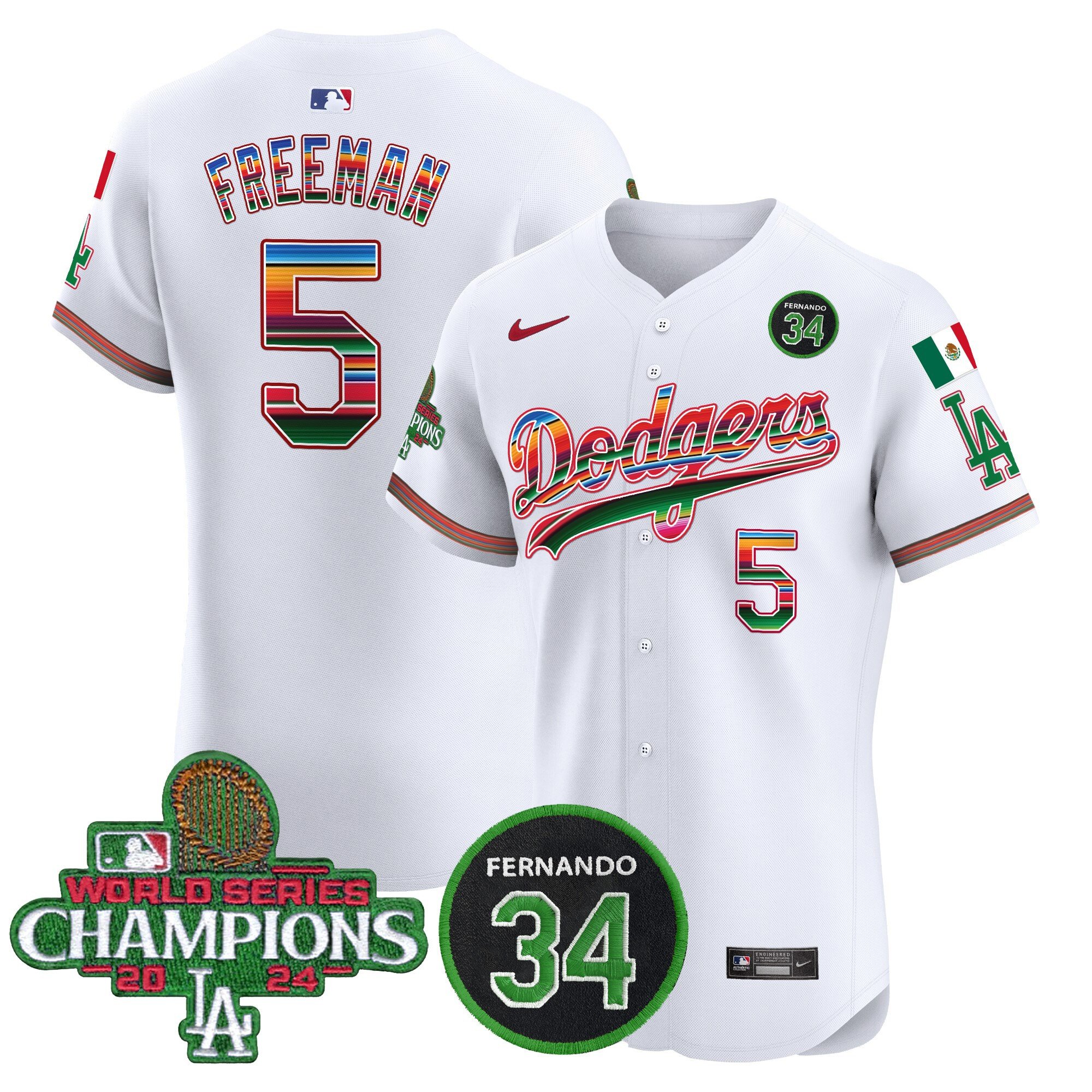 Men's Dodgers Mexico 2024 World Series Champions Vapor Premier Elite Jersey V2 - All Stitched