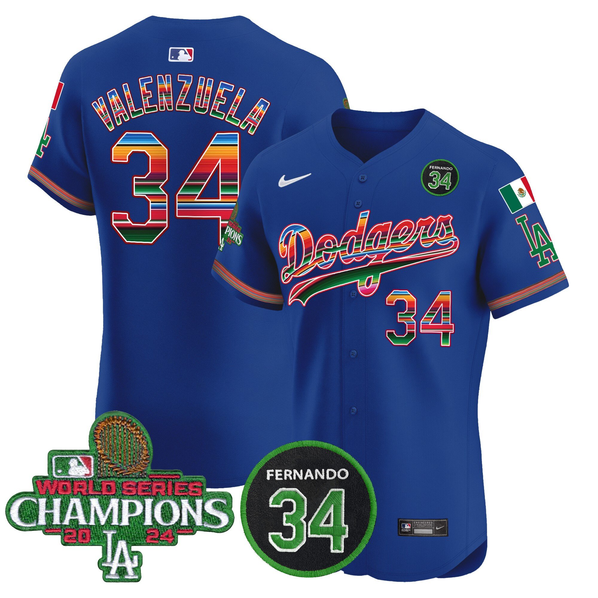 Men's Dodgers Mexico 2024 World Series Champions Vapor Premier Elite Jersey V2 - All Stitched