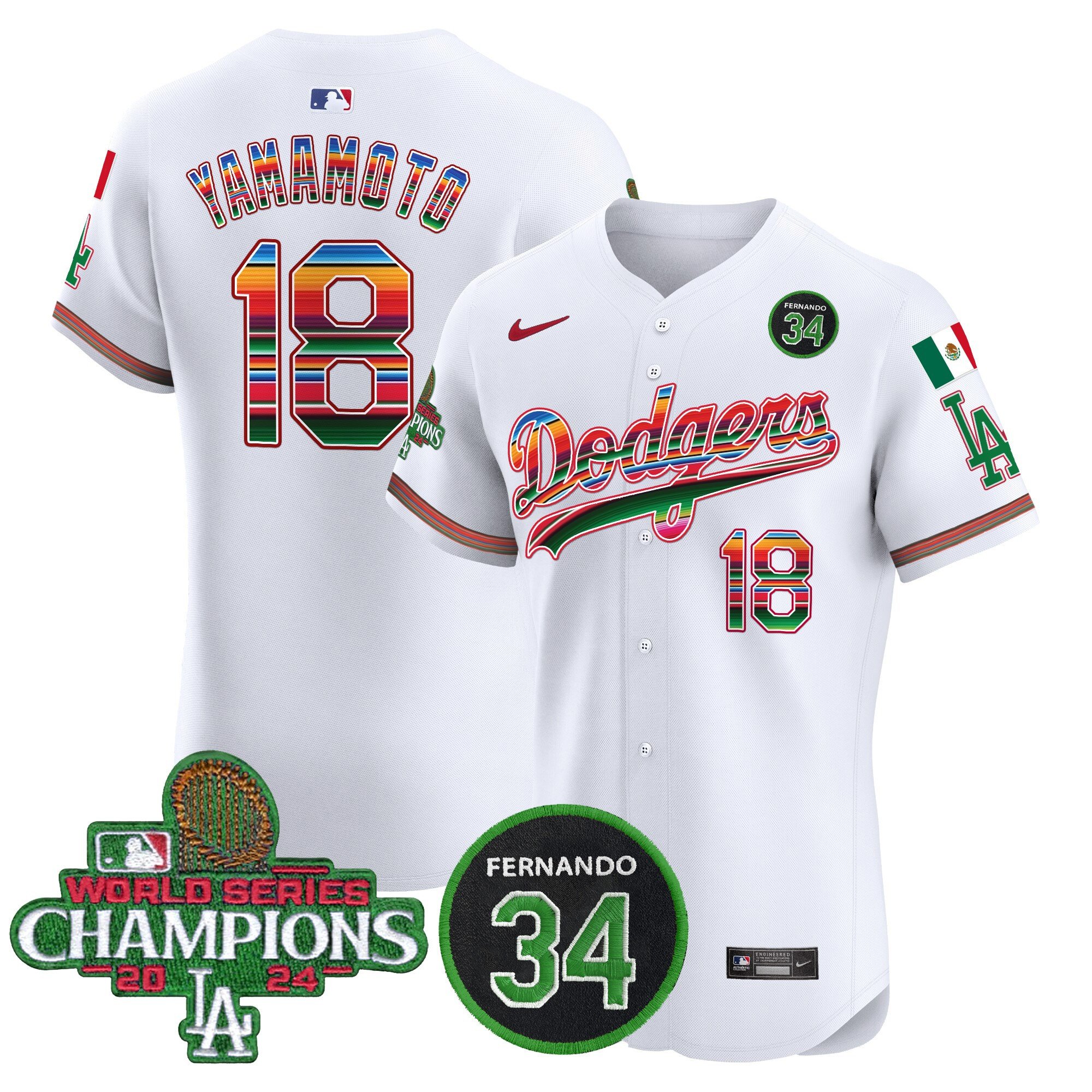 Men's Dodgers Mexico 2024 World Series Champions Vapor Premier Elite Jersey V2 - All Stitched