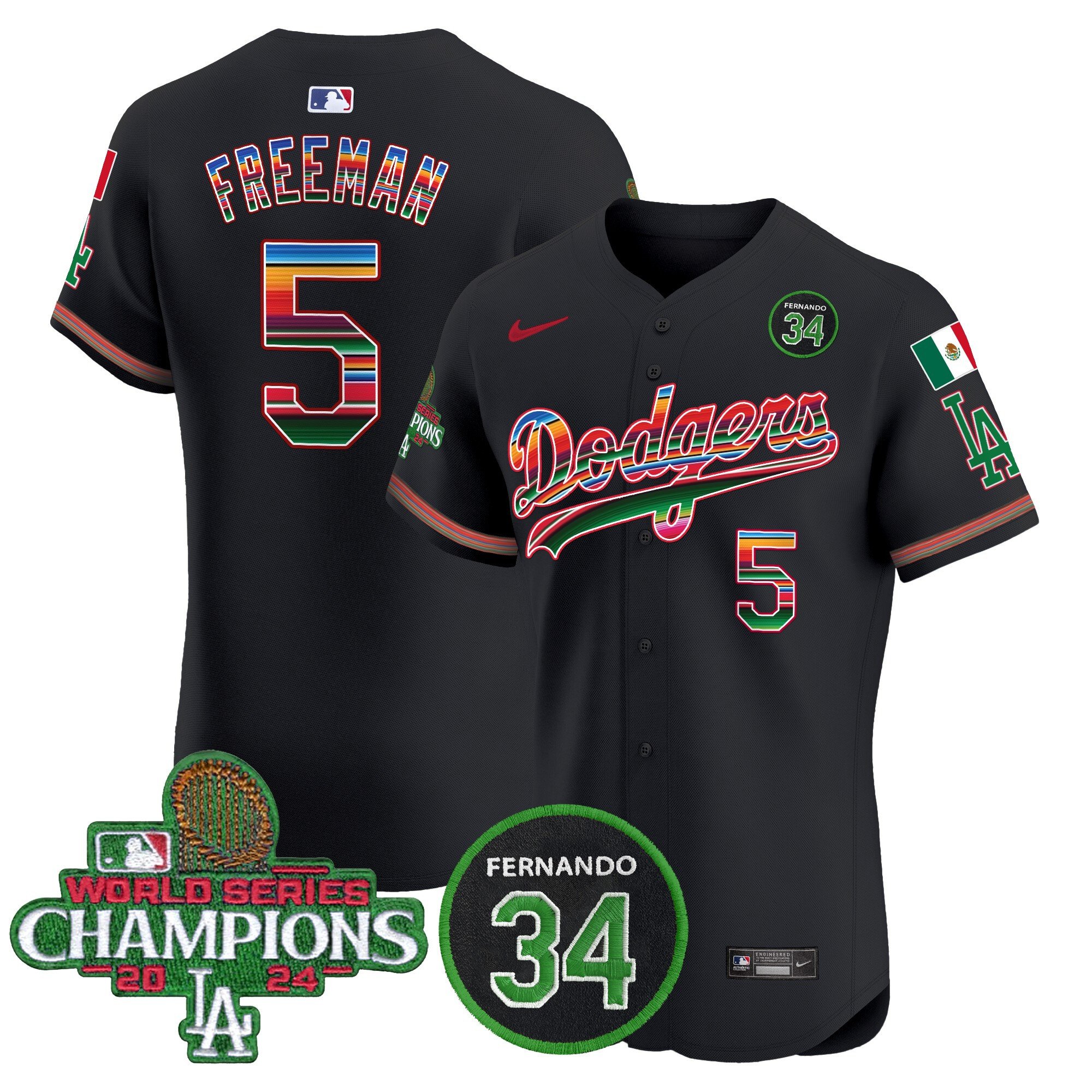 Men's Dodgers Mexico 2024 World Series Champions Vapor Premier Elite Jersey V2 - All Stitched