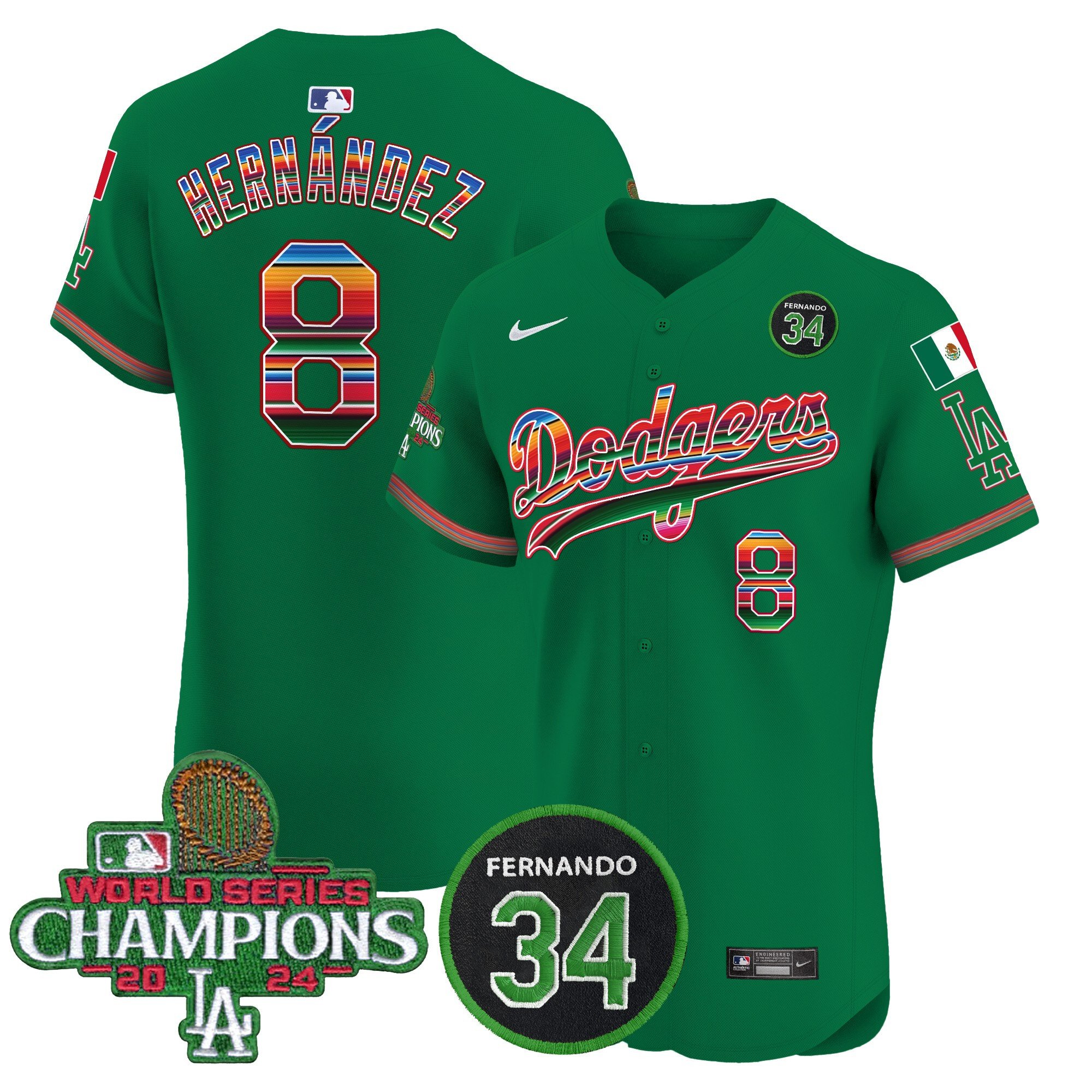 Men's Dodgers Mexico 2024 World Series Champions Vapor Premier Elite Jersey V2 - All Stitched