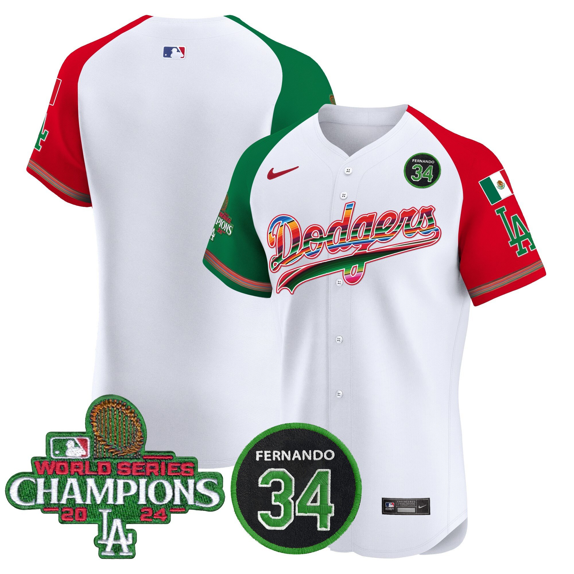 Men's Dodgers Mexico 2024 World Series Champions Vapor Premier Elite Jersey V2 - All Stitched