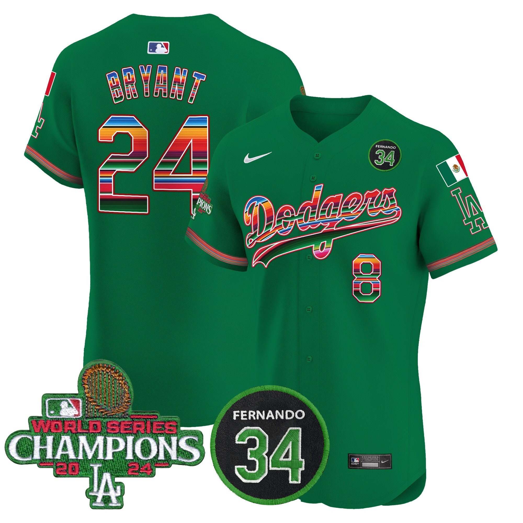 Men's Dodgers Mexico 2024 World Series Champions Vapor Premier Elite Jersey V2 - All Stitched