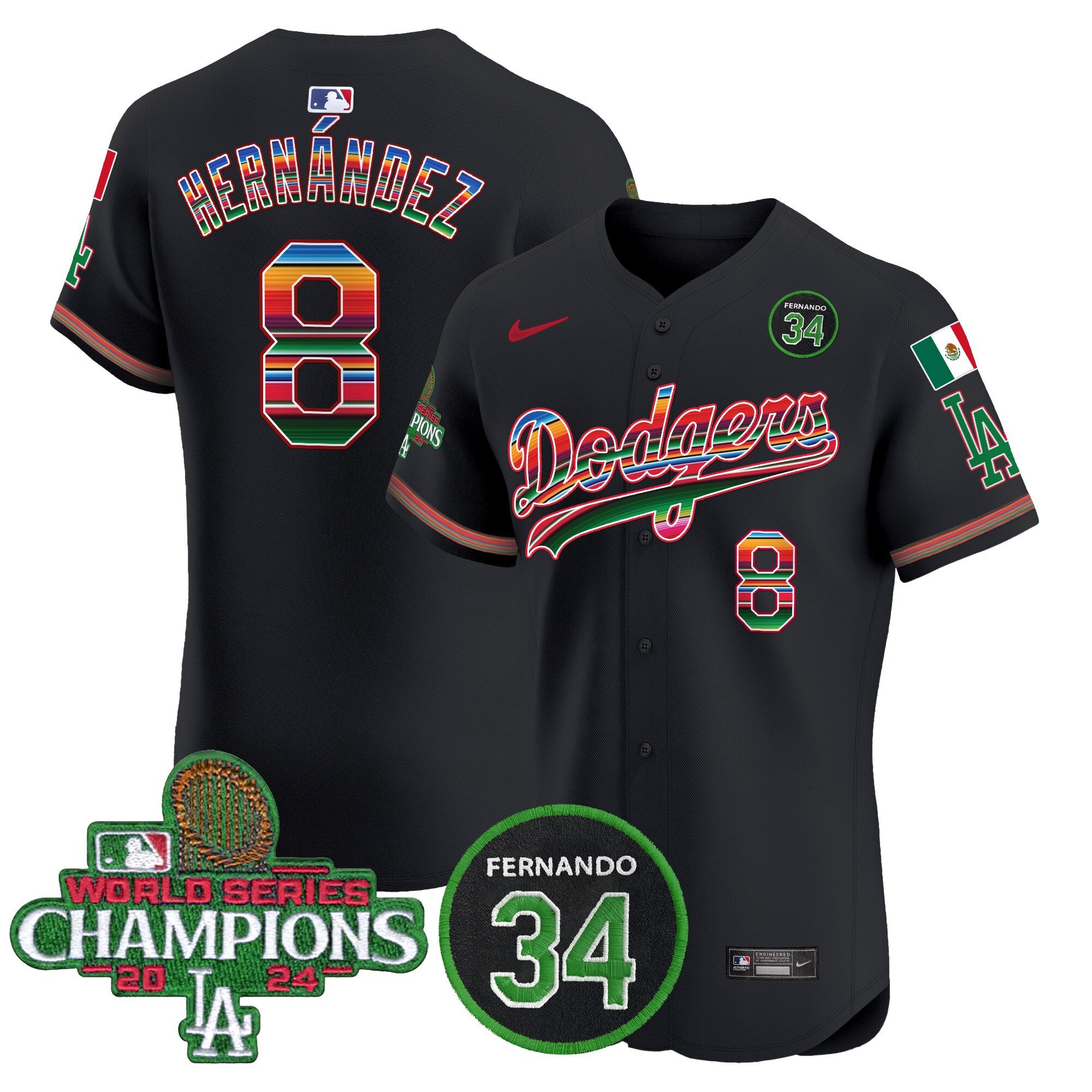 Men's Dodgers Mexico 2024 World Series Champions Vapor Premier Elite Jersey V2 - All Stitched