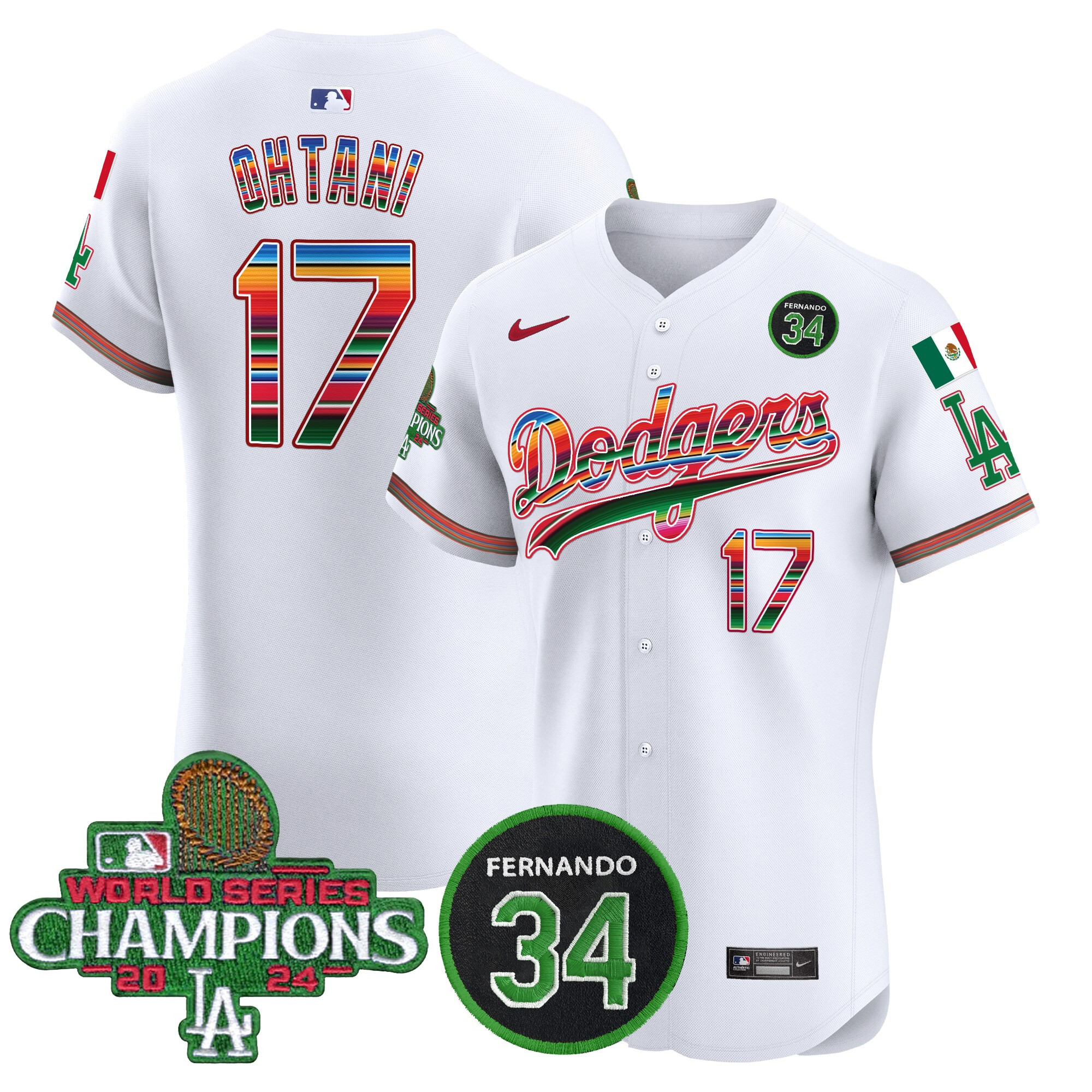 Men's Dodgers Mexico 2024 World Series Champions Vapor Premier Elite Jersey V2 - All Stitched