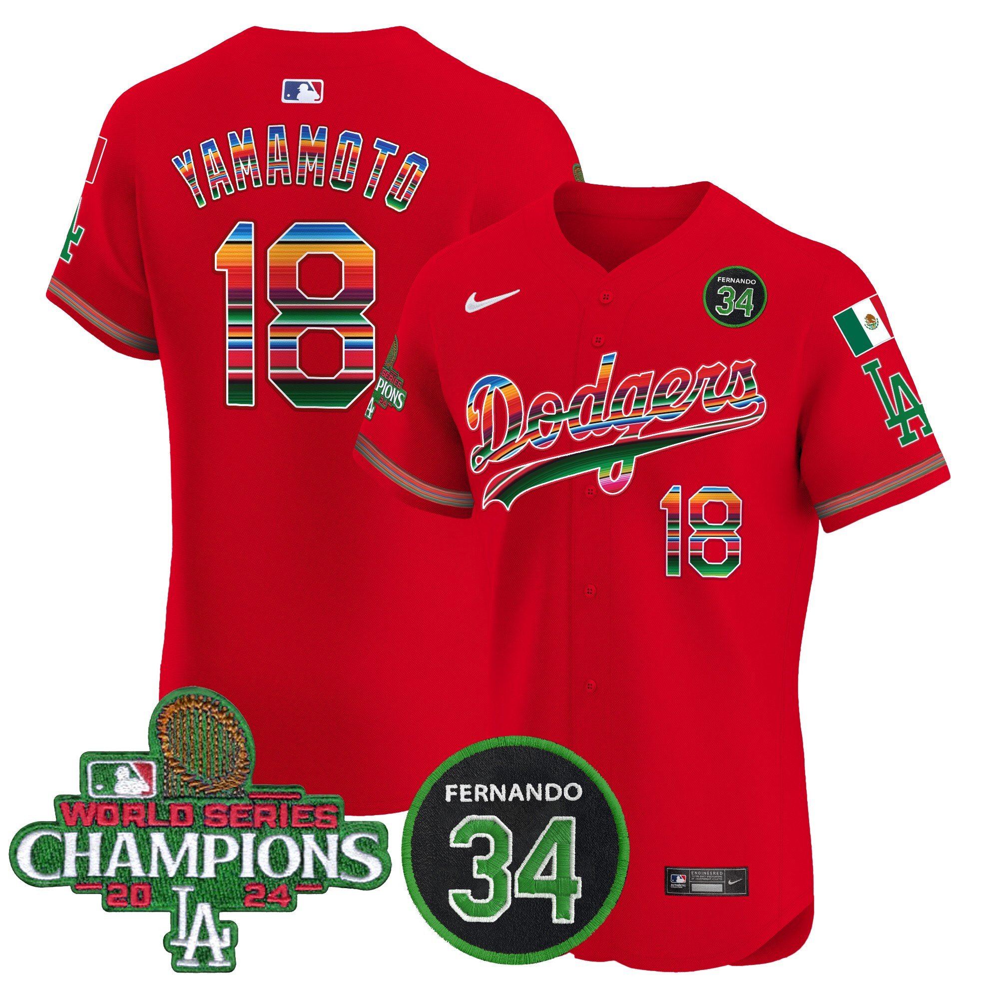Men's Dodgers Mexico 2024 World Series Champions Vapor Premier Elite Jersey V2 - All Stitched