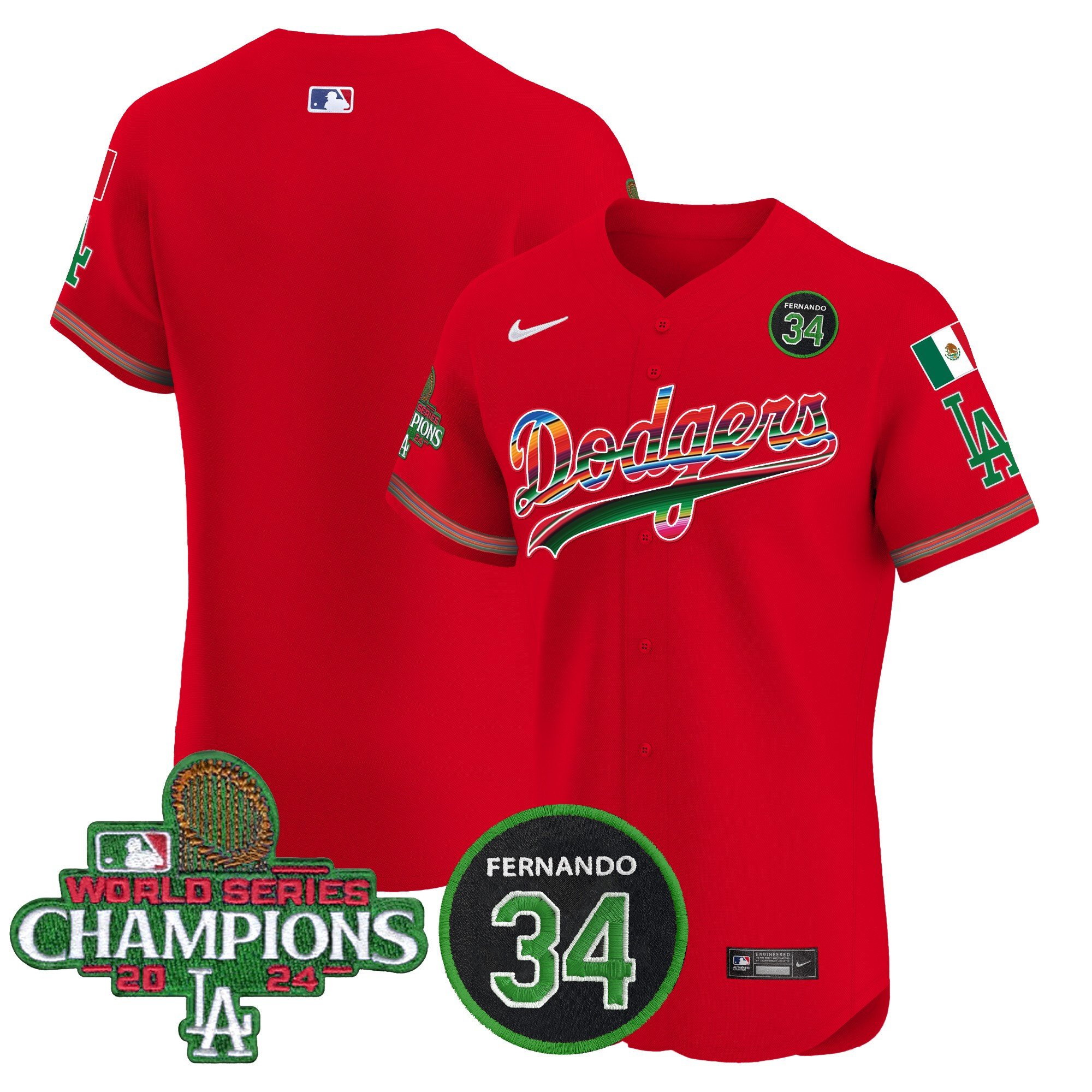 Men's Dodgers Mexico 2024 World Series Champions Vapor Premier Elite Jersey V2 - All Stitched