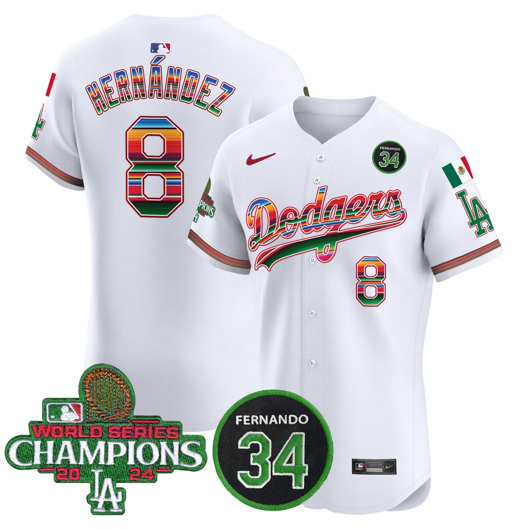 Men's Dodgers Mexico 2024 World Series Champions Vapor Premier Elite Jersey V2 - All Stitched