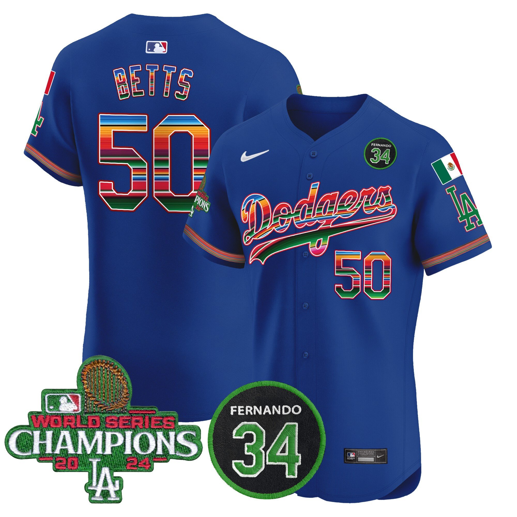 Men's Dodgers Mexico 2024 World Series Champions Vapor Premier Elite Jersey V2 - All Stitched