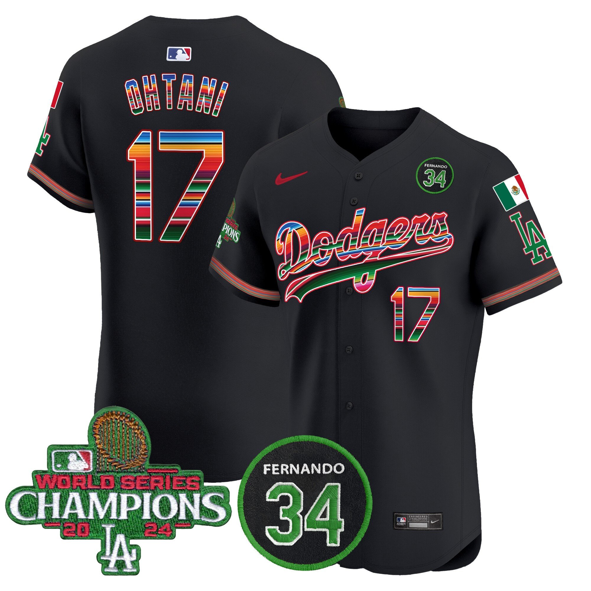 Men's Dodgers Mexico 2024 World Series Champions Vapor Premier Elite Jersey V2 - All Stitched