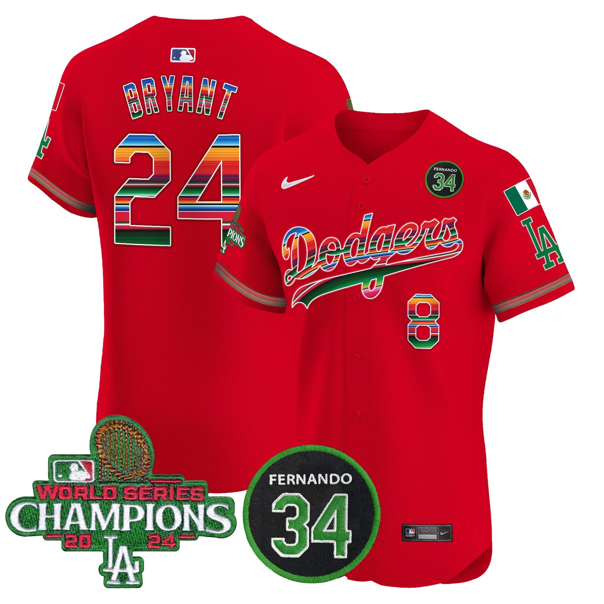 Men's Dodgers Mexico 2024 World Series Champions Vapor Premier Elite Jersey V2 - All Stitched