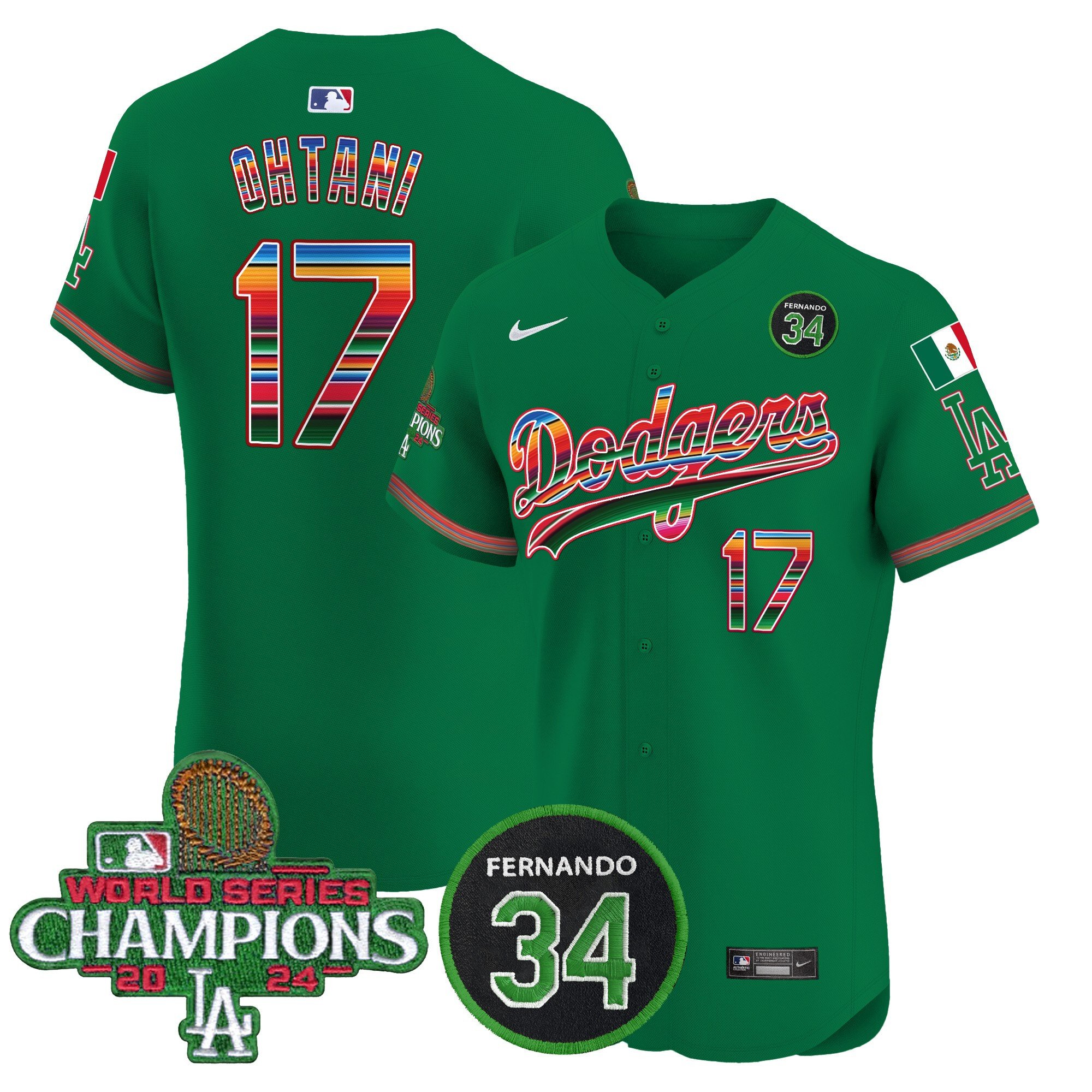 Men's Dodgers Mexico 2024 World Series Champions Vapor Premier Elite Jersey V2 - All Stitched