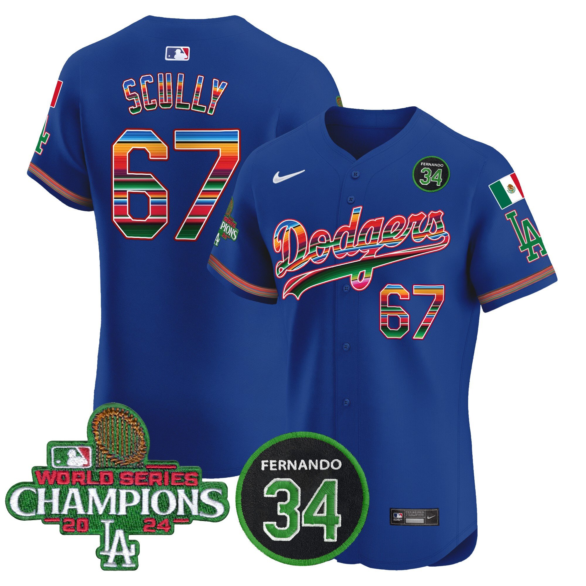 Men's Dodgers Mexico 2024 World Series Champions Vapor Premier Elite Jersey V2 - All Stitched