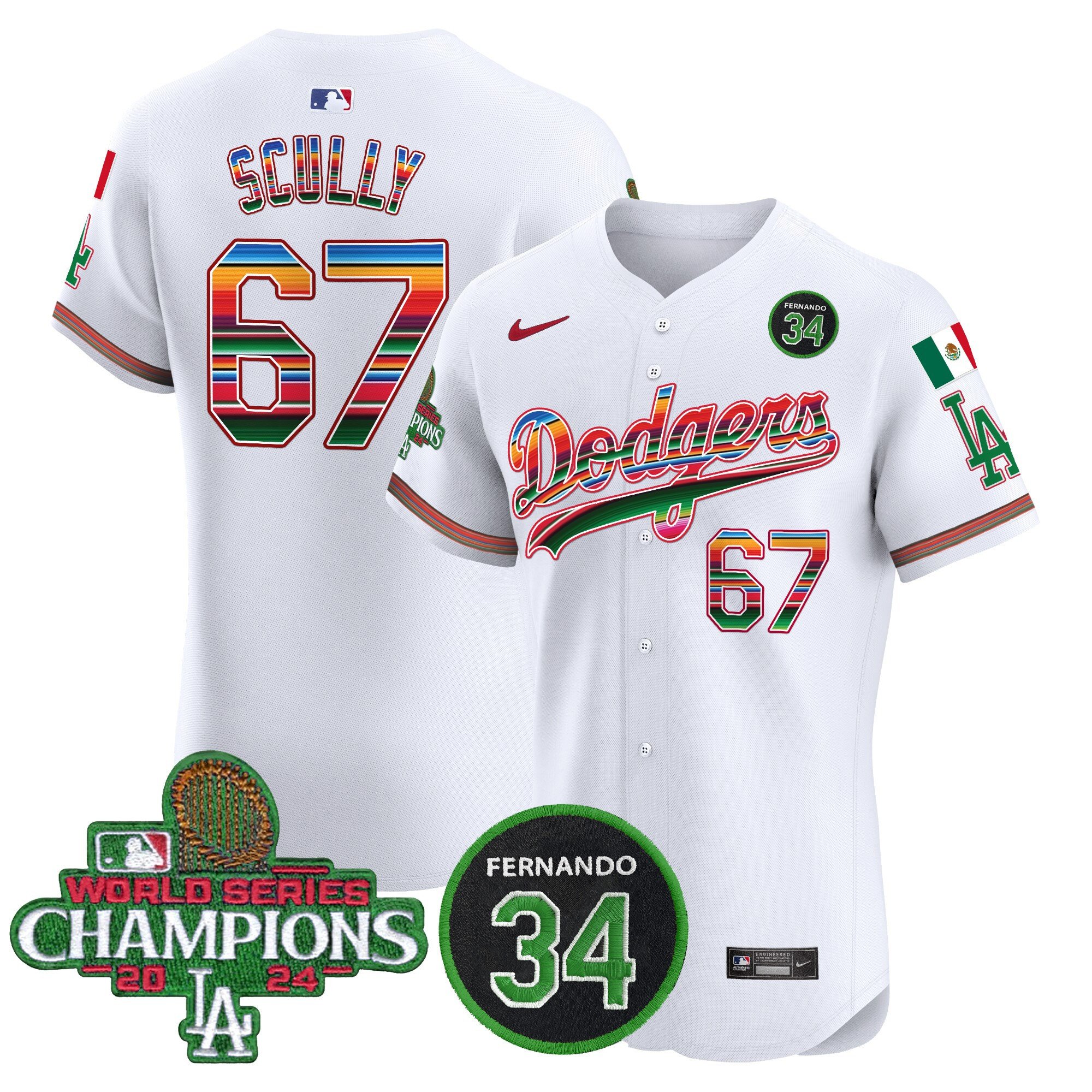 Men's Dodgers Mexico 2024 World Series Champions Vapor Premier Elite Jersey V2 - All Stitched