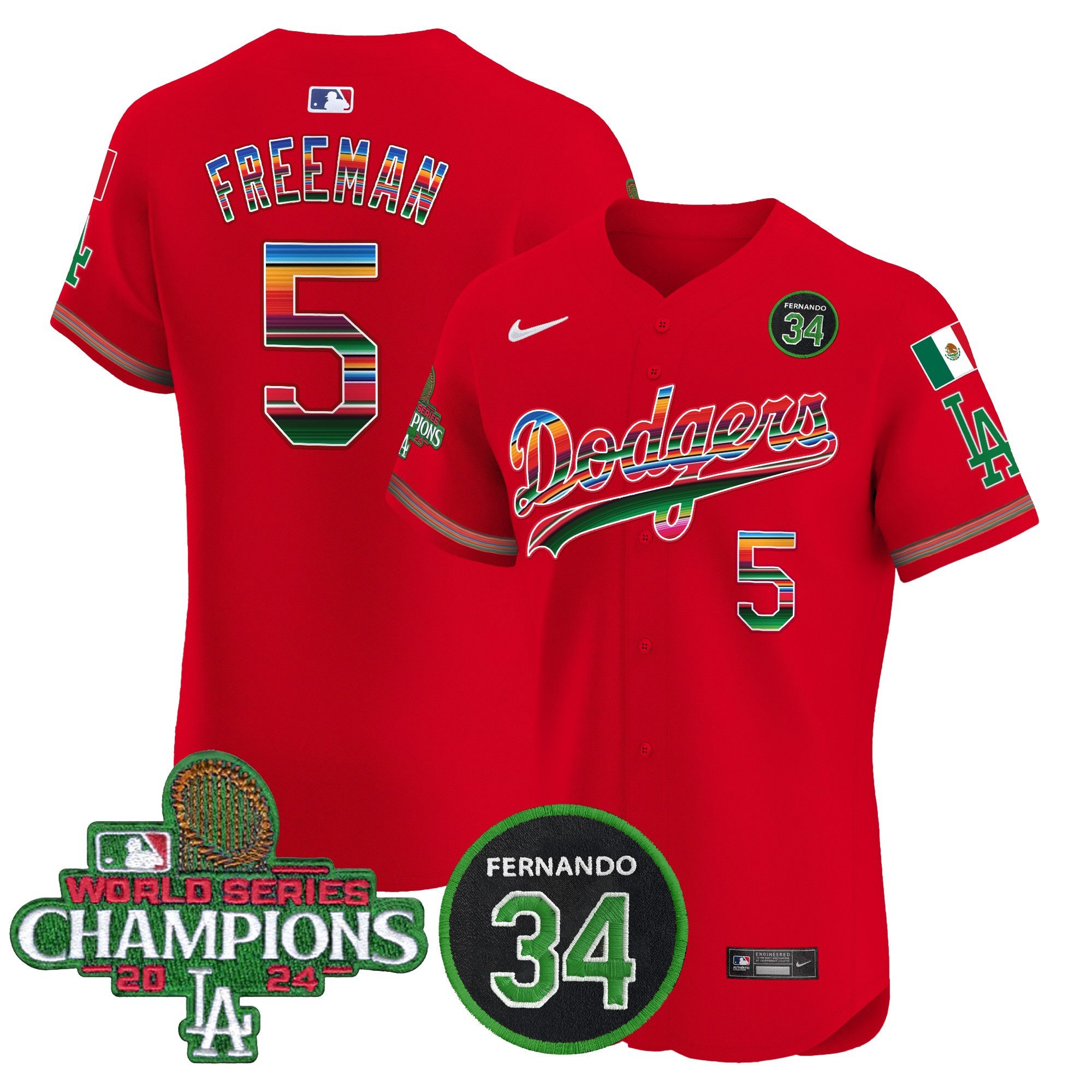 Men's Dodgers Mexico 2024 World Series Champions Vapor Premier Elite Jersey V2 - All Stitched