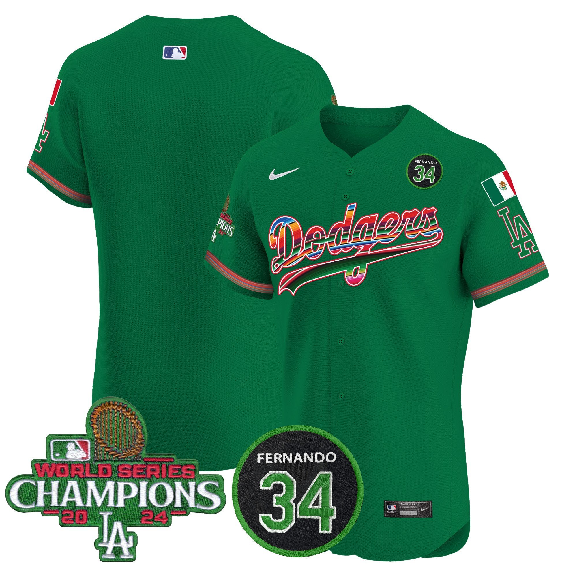Men's Dodgers Mexico 2024 World Series Champions Vapor Premier Elite Jersey V2 - All Stitched