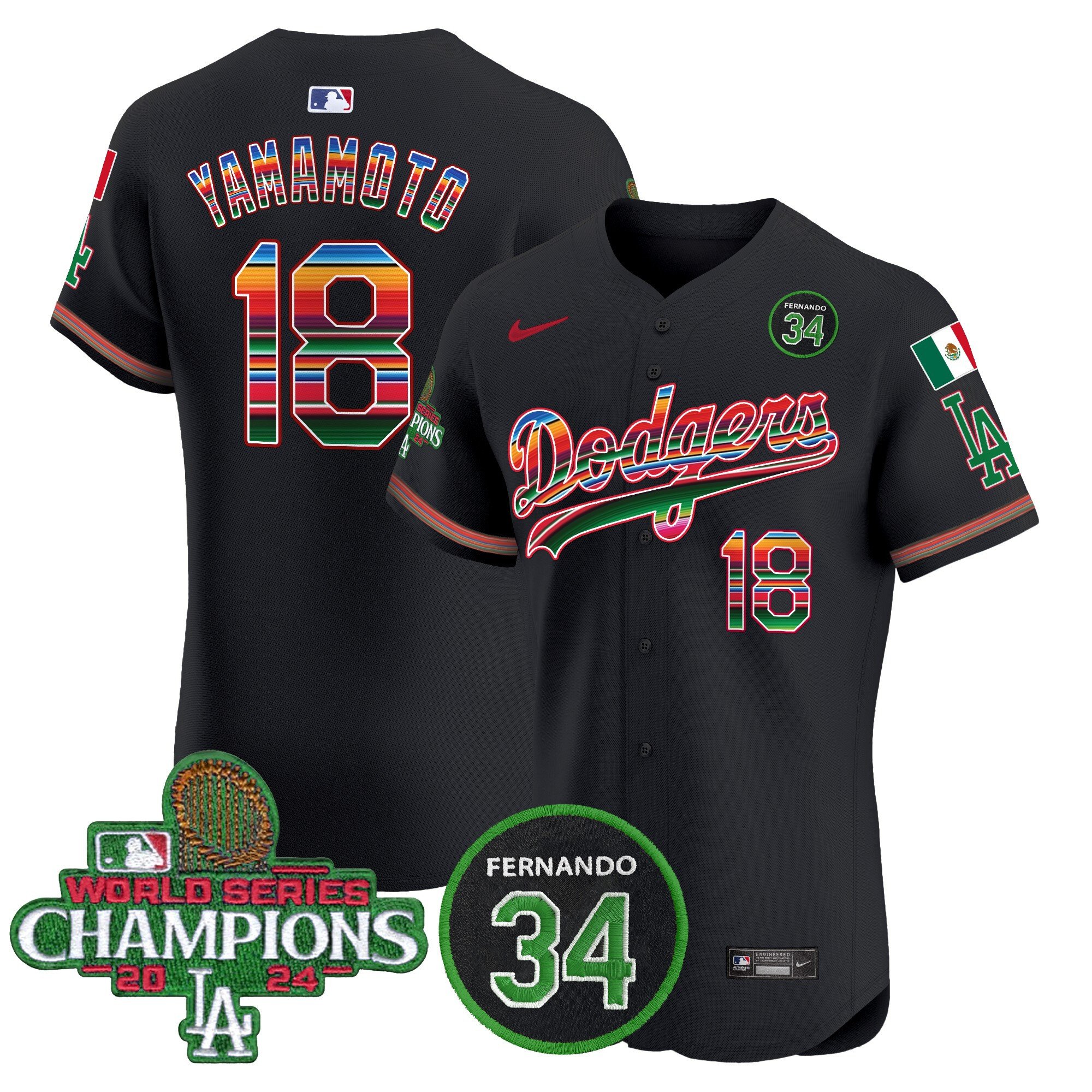 Men's Dodgers Mexico 2024 World Series Champions Vapor Premier Elite Jersey V2 - All Stitched