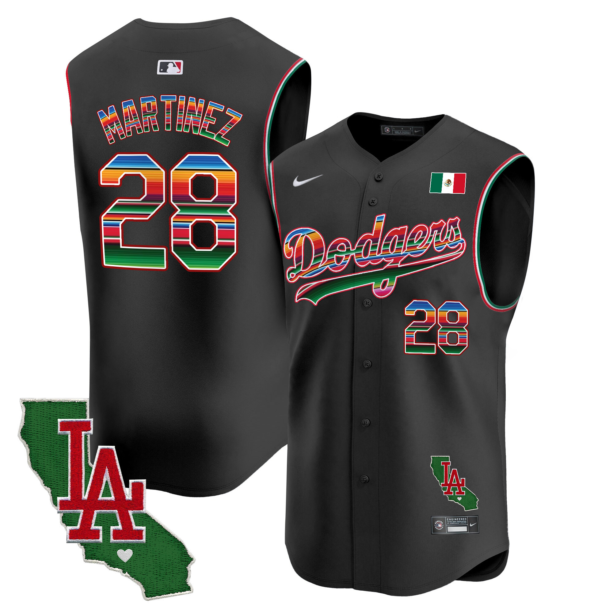 Men's Dodgers Mexico California Patch Vapor Premier Sleeveless Jersey - All Stitched