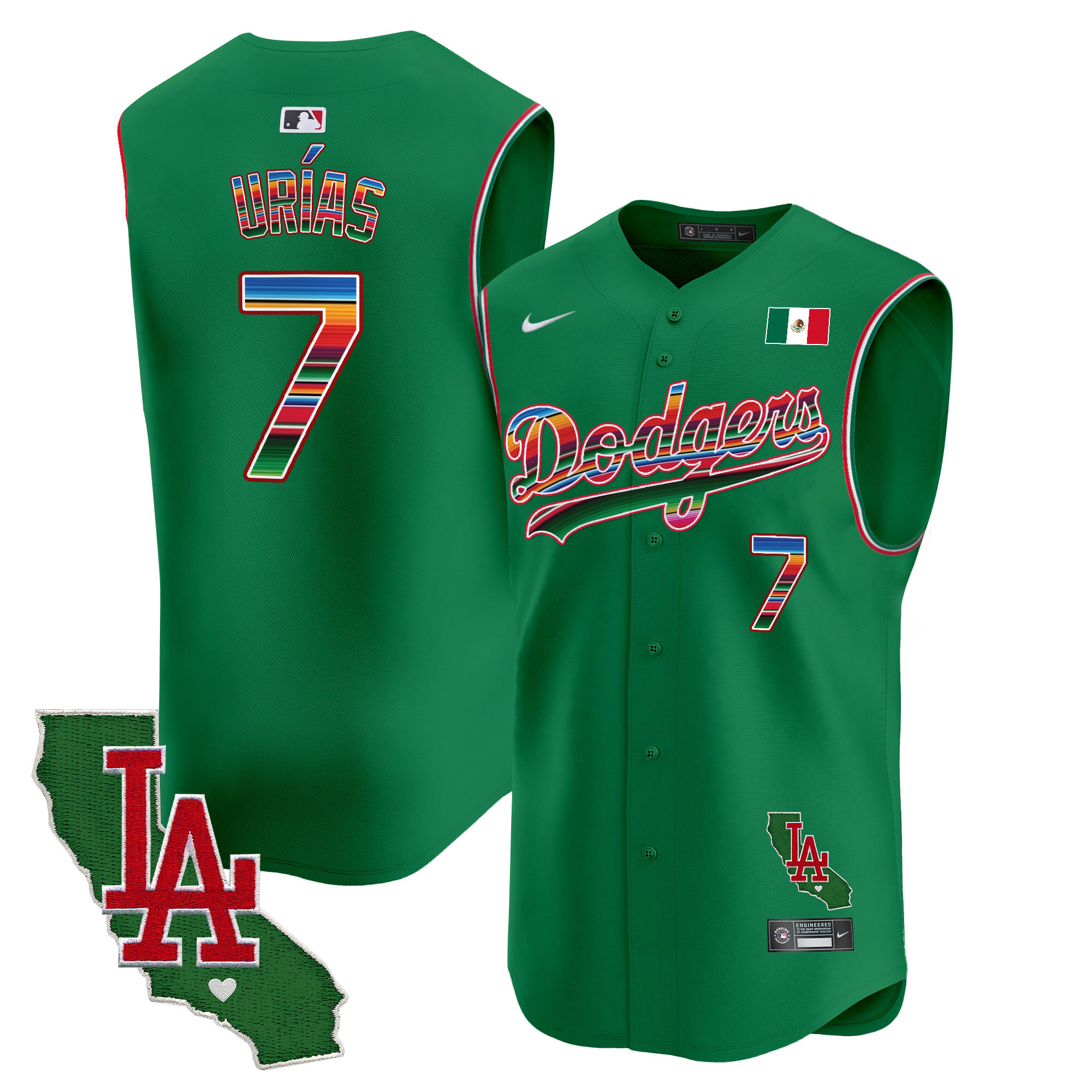 Men's Dodgers Mexico California Patch Vapor Premier Sleeveless Jersey - All Stitched