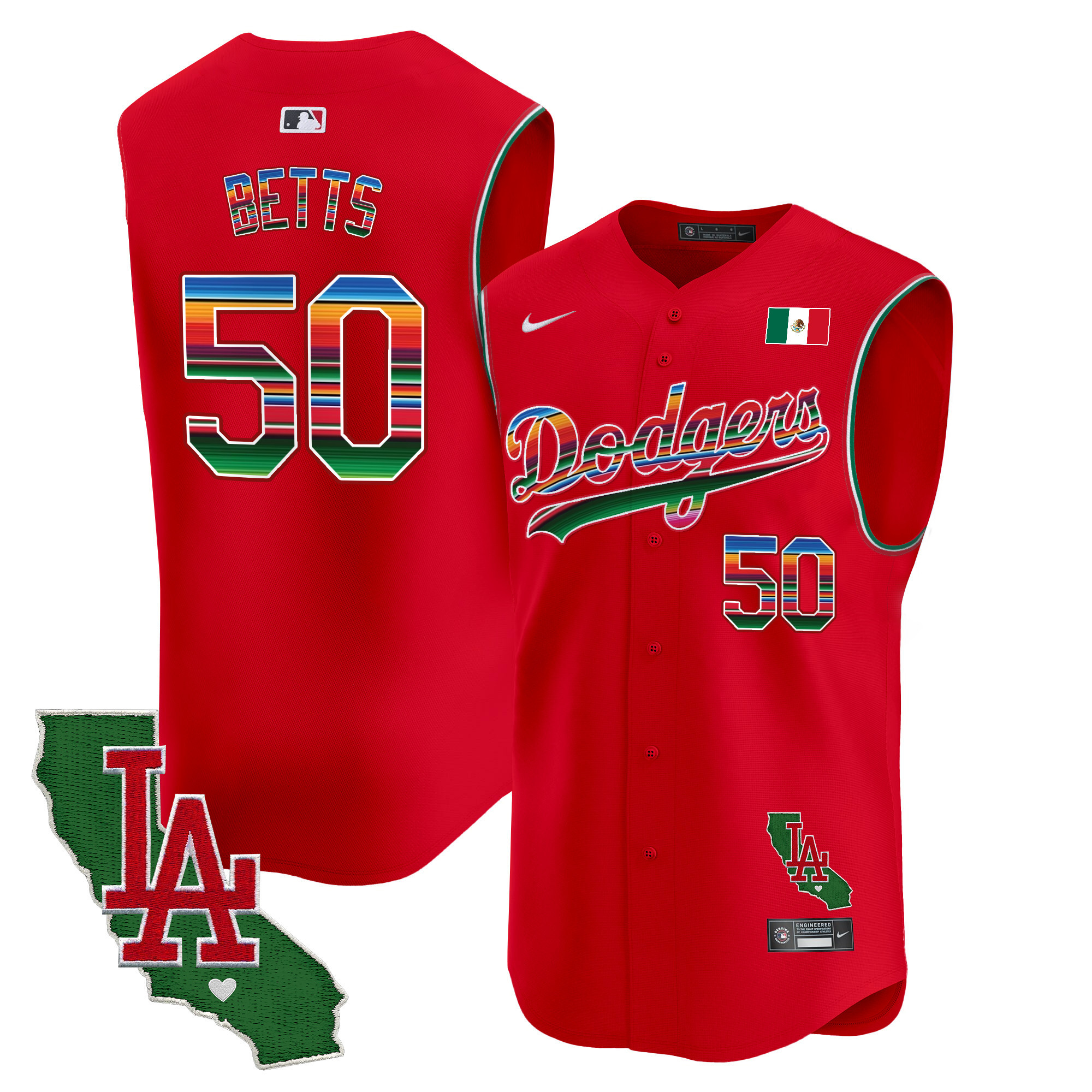Men's Dodgers Mexico California Patch Vapor Premier Sleeveless Jersey - All Stitched