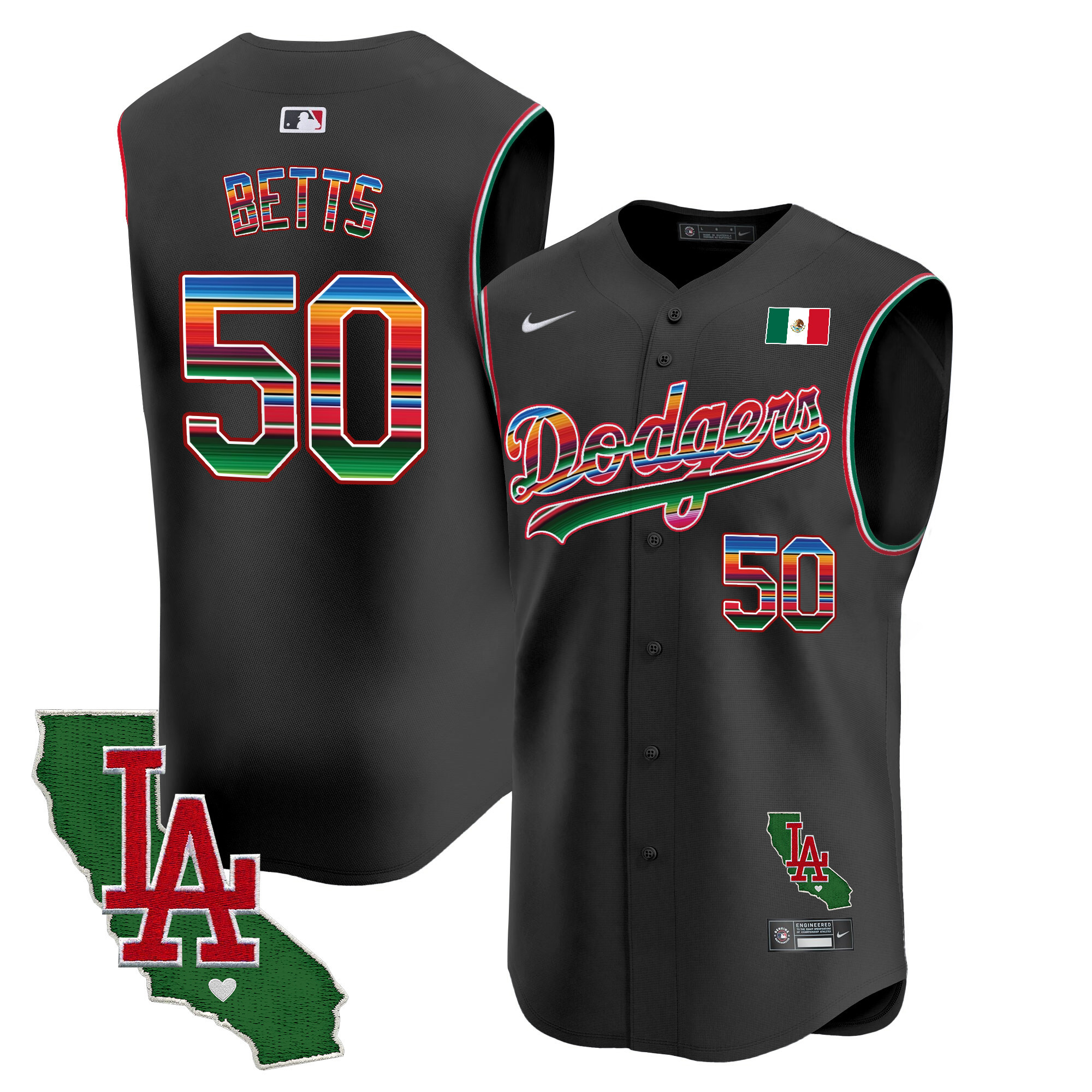 Men's Dodgers Mexico California Patch Vapor Premier Sleeveless Jersey - All Stitched