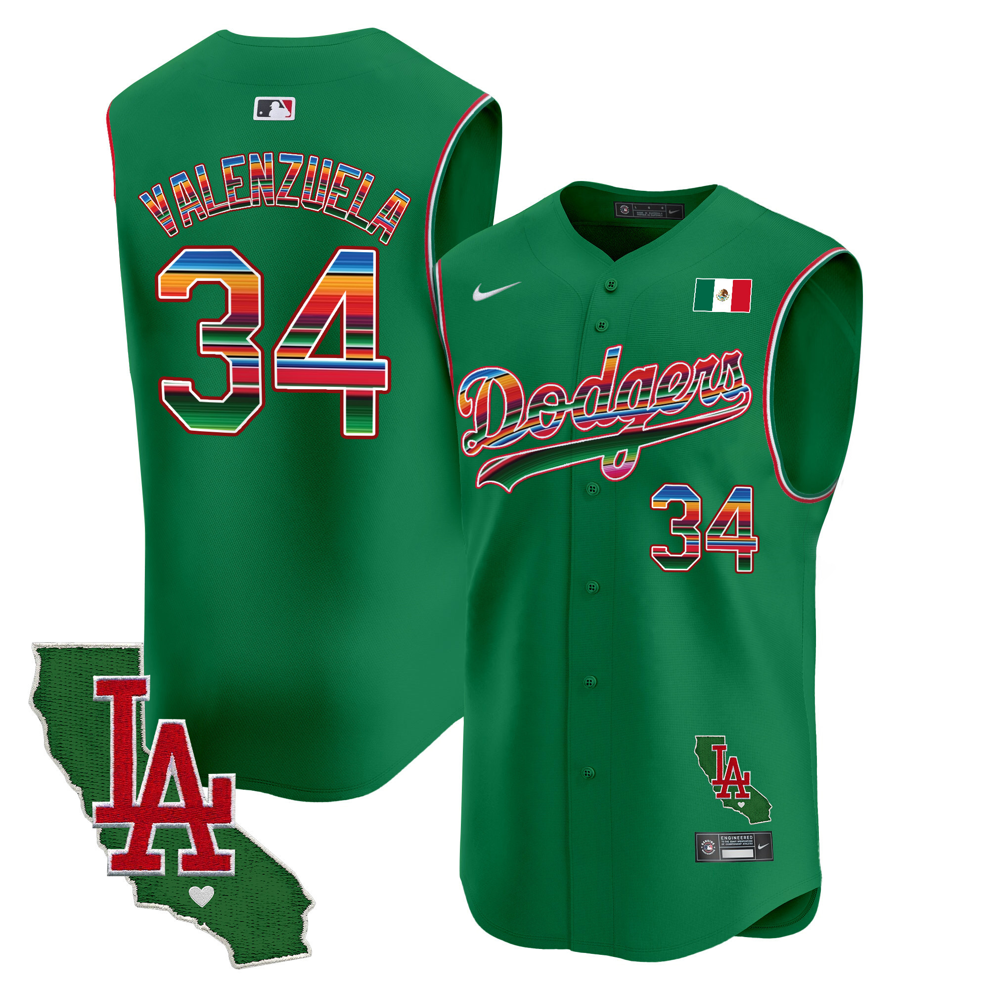 Men's Dodgers Mexico California Patch Vapor Premier Sleeveless Jersey - All Stitched