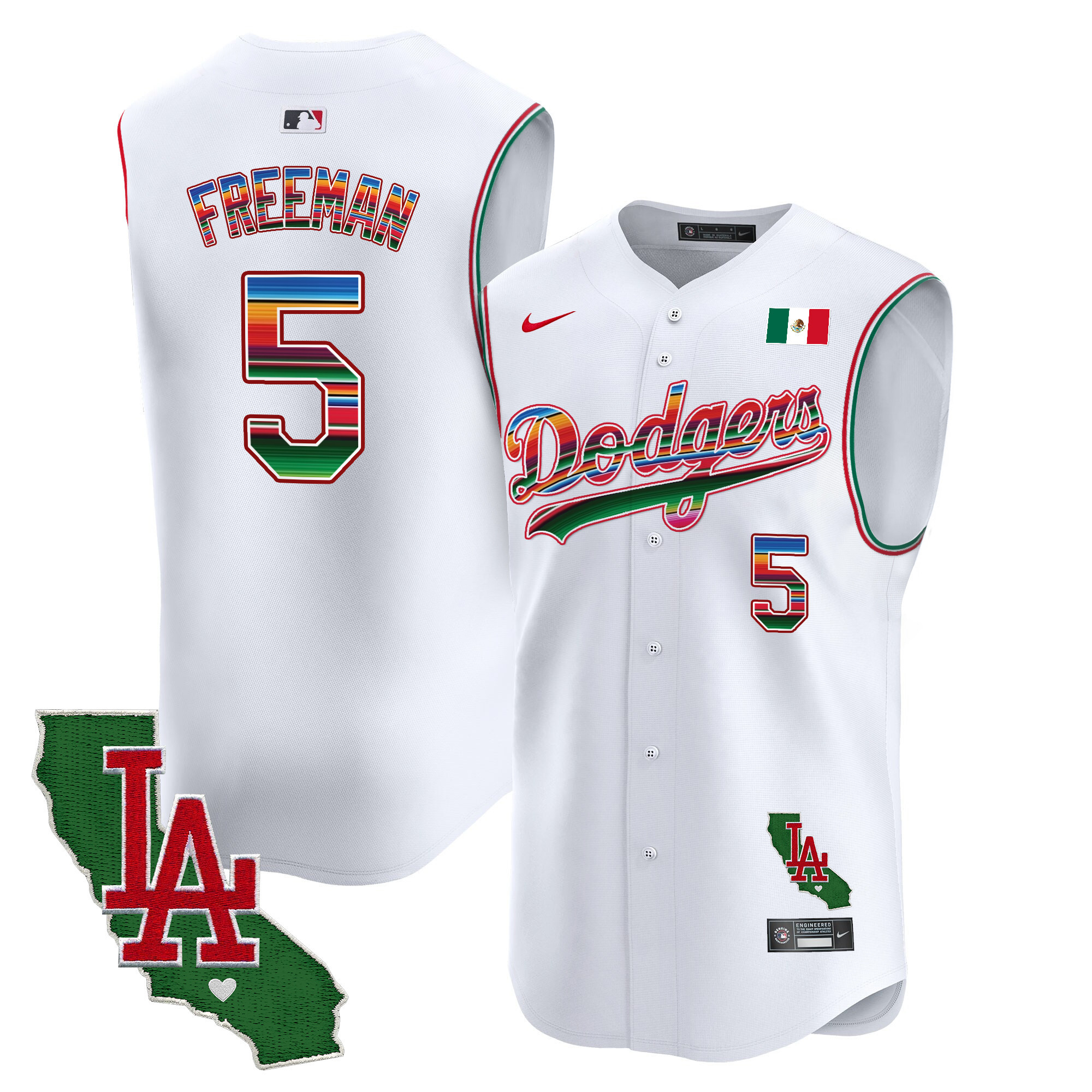 Men's Dodgers Mexico California Patch Vapor Premier Sleeveless Jersey - All Stitched