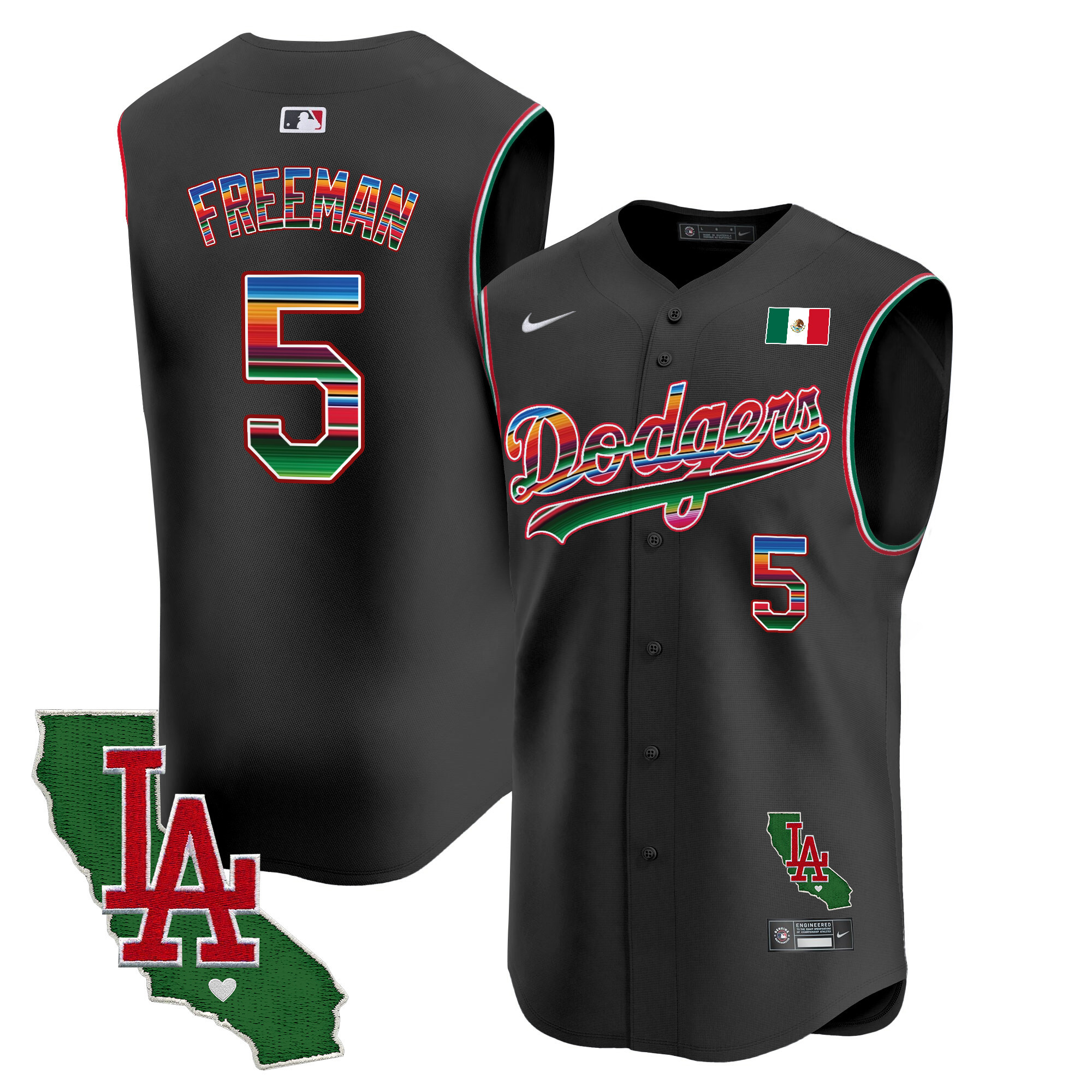 Men's Dodgers Mexico California Patch Vapor Premier Sleeveless Jersey - All Stitched