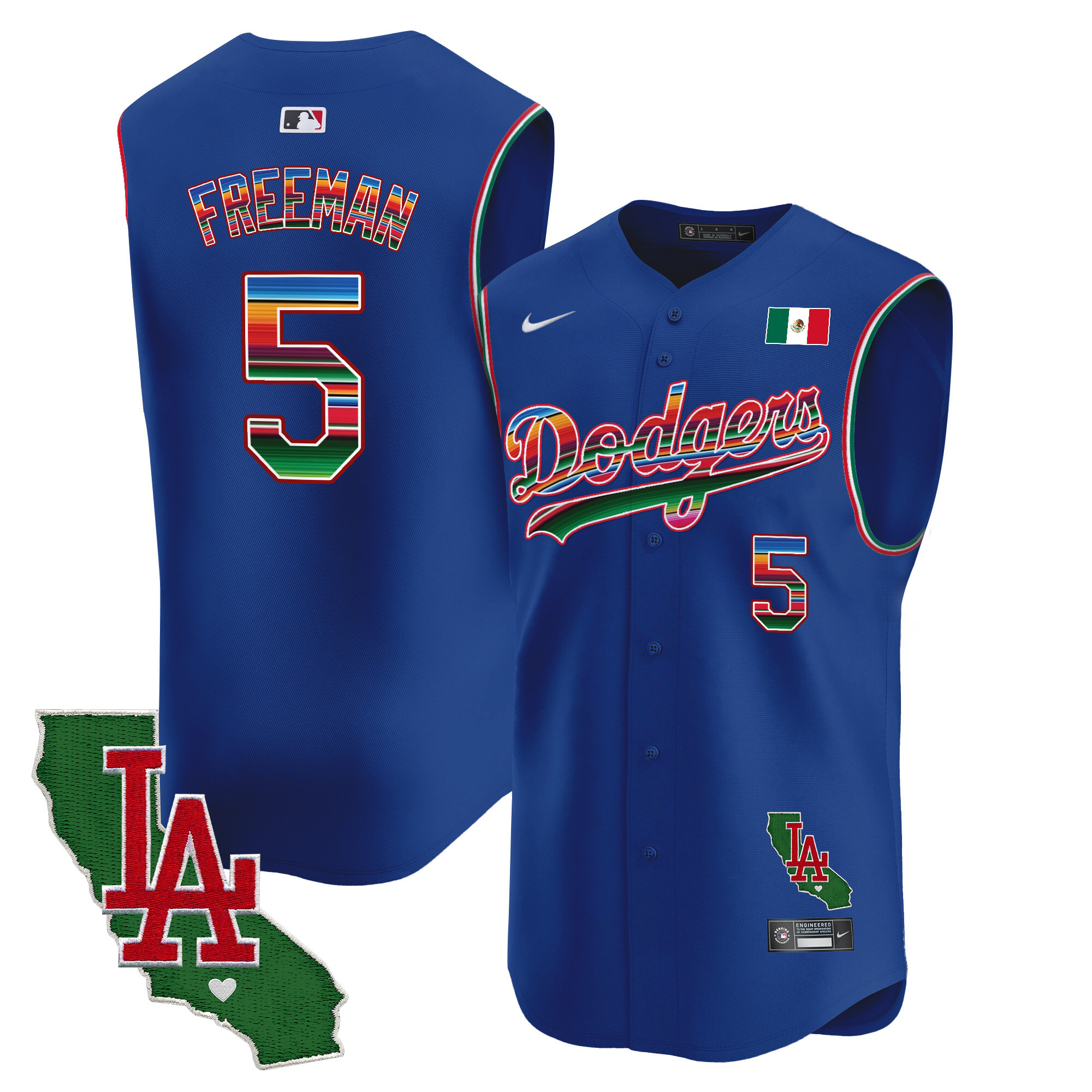 Men's Dodgers Mexico California Patch Vapor Premier Sleeveless Jersey - All Stitched