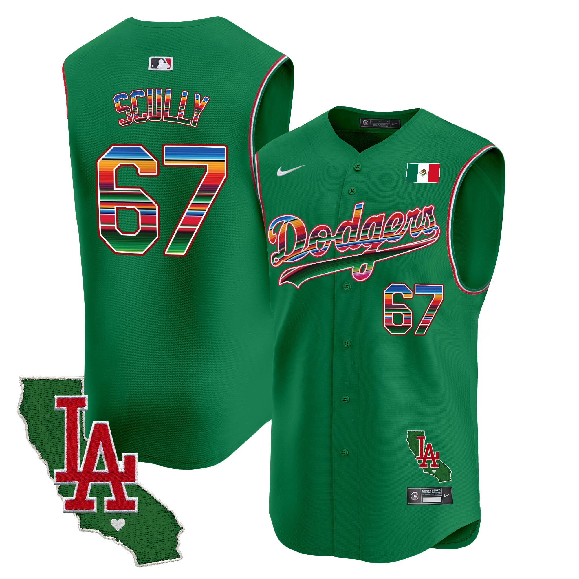 Men's Dodgers Mexico California Patch Vapor Premier Sleeveless Jersey - All Stitched