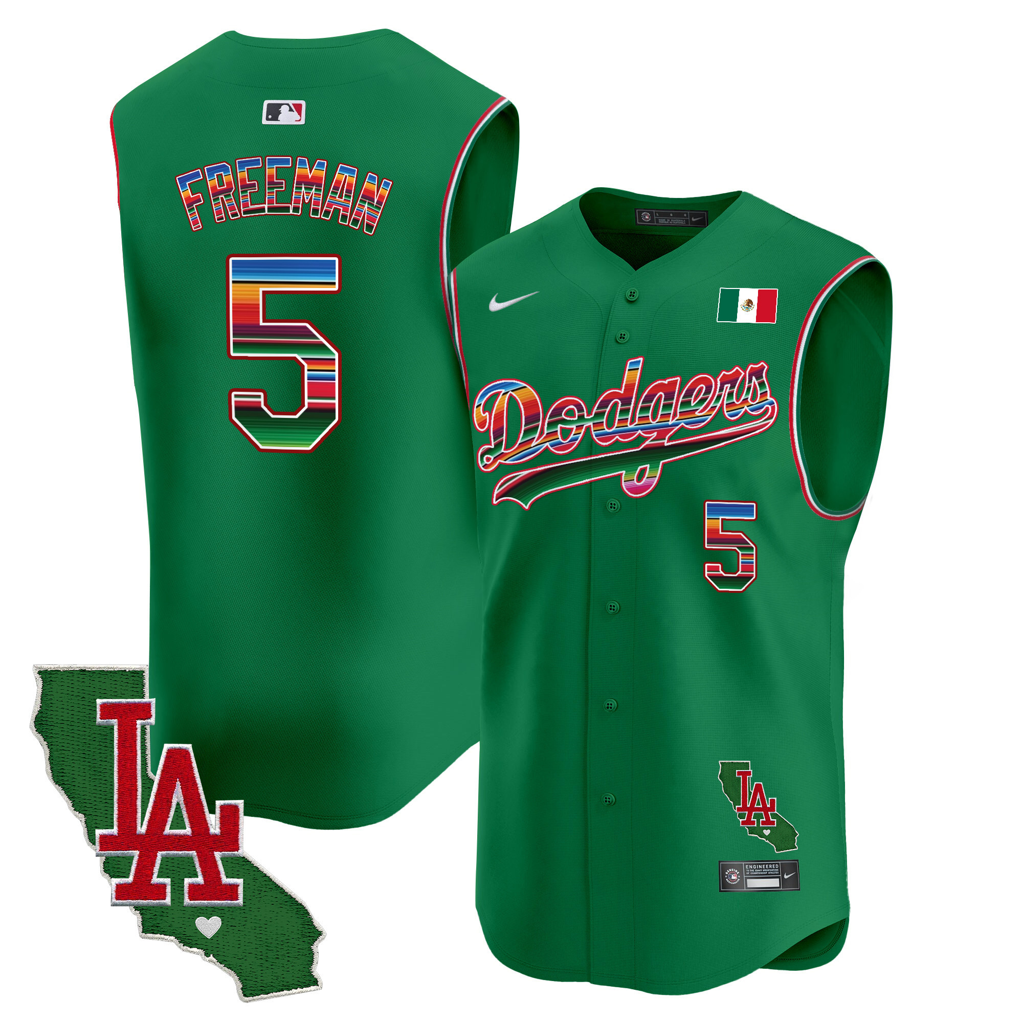Men's Dodgers Mexico California Patch Vapor Premier Sleeveless Jersey - All Stitched