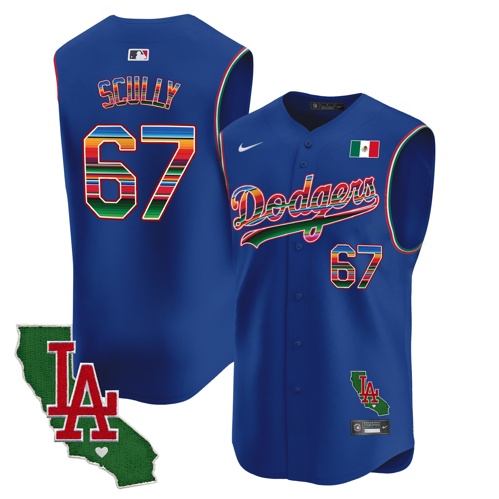 Men's Dodgers Mexico California Patch Vapor Premier Sleeveless Jersey - All Stitched