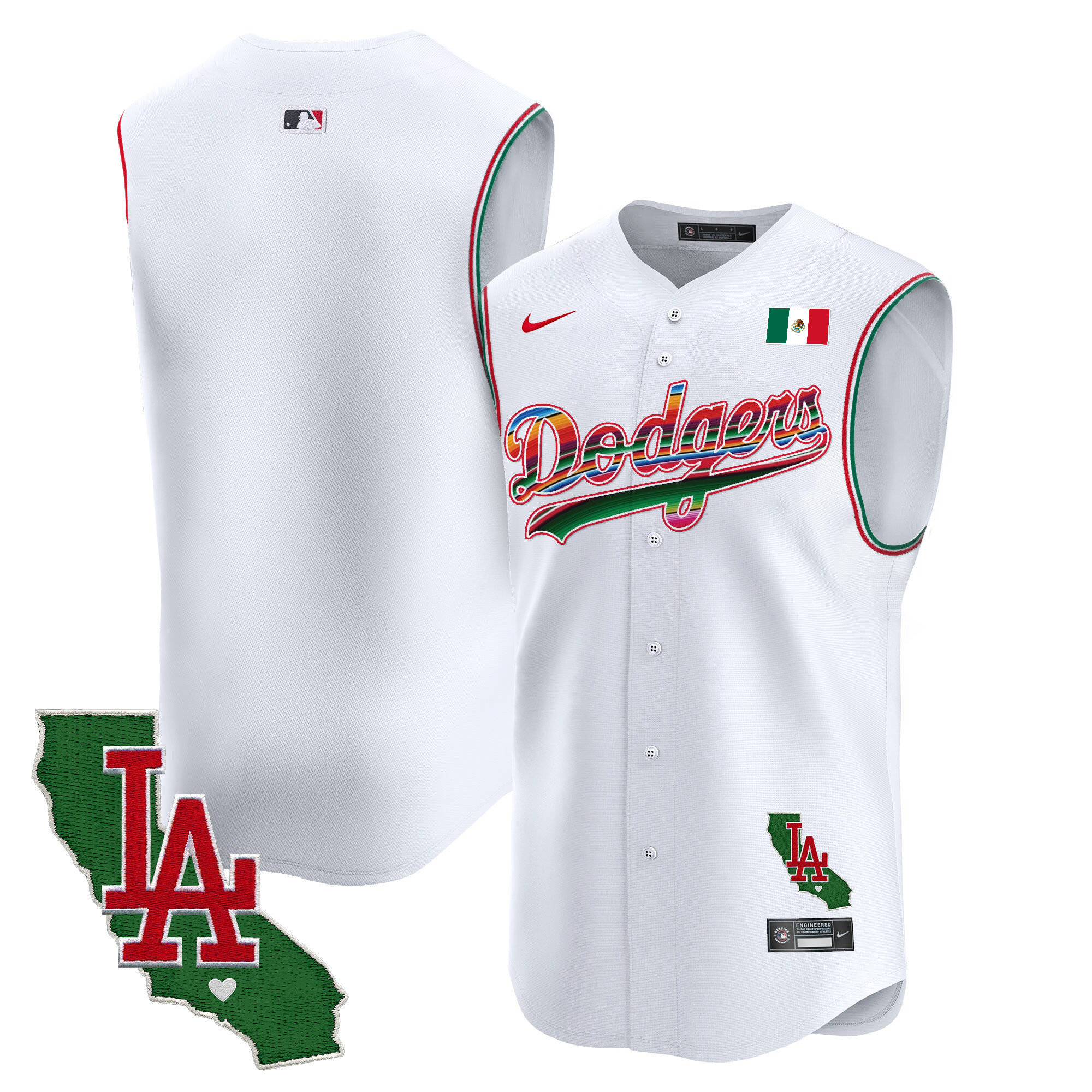 Men's Dodgers Mexico California Patch Vapor Premier Sleeveless Jersey - All Stitched