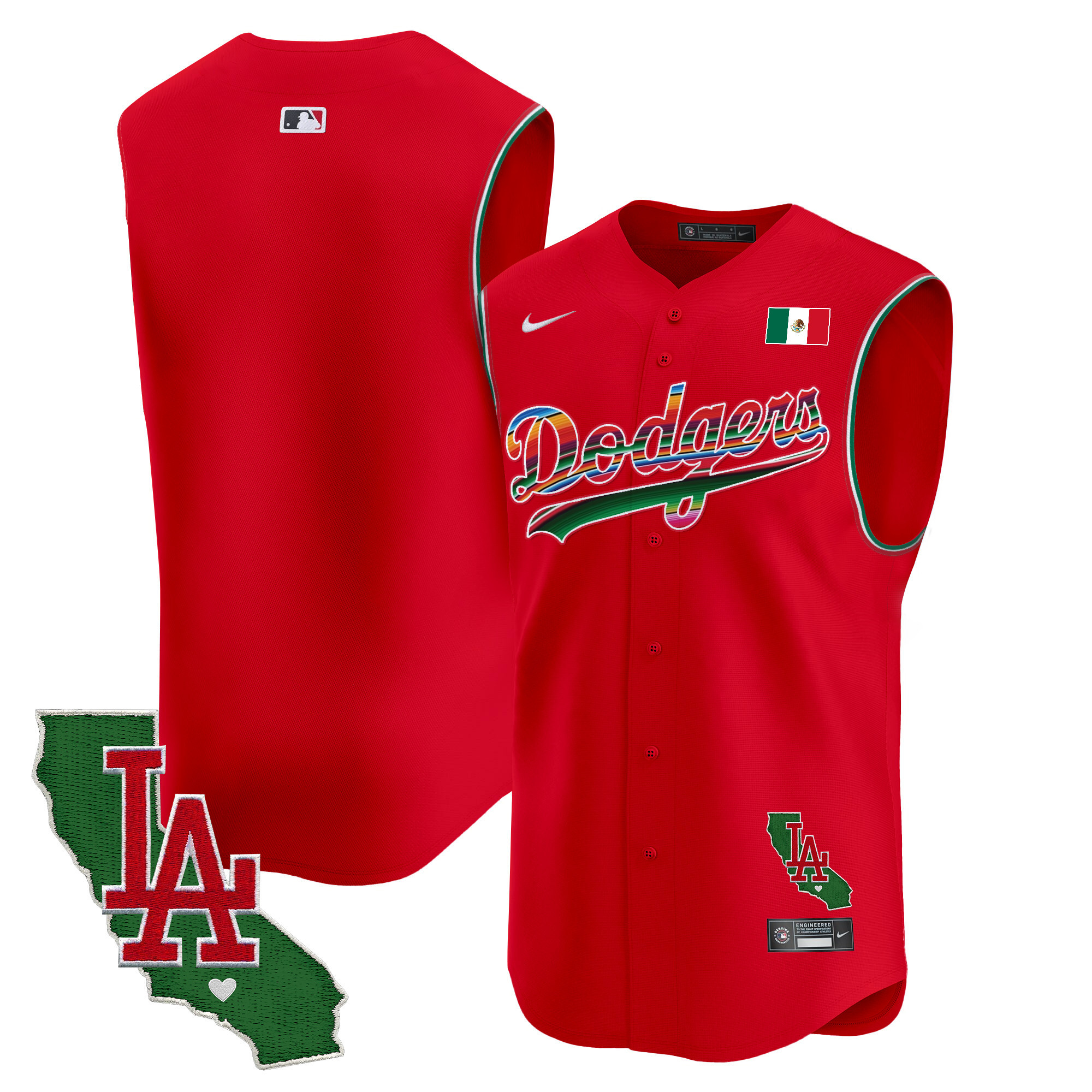 Men's Dodgers Mexico California Patch Vapor Premier Sleeveless Jersey - All Stitched