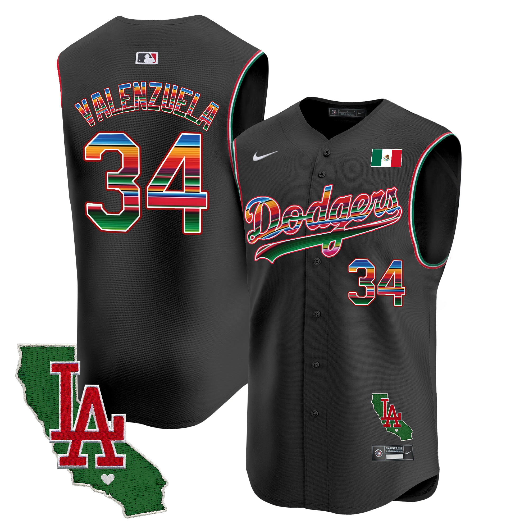 Men's Dodgers Mexico California Patch Vapor Premier Sleeveless Jersey - All Stitched