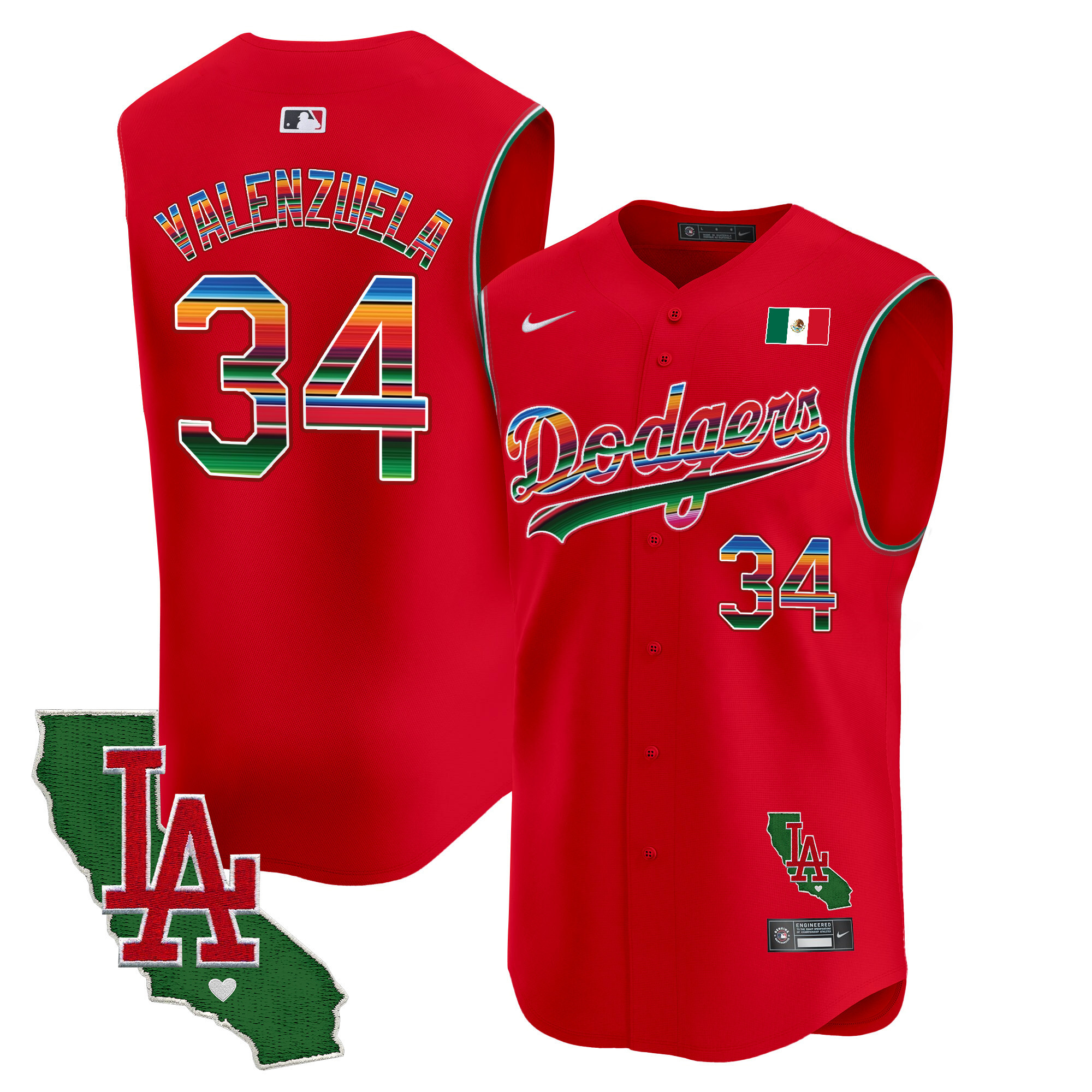 Men's Dodgers Mexico California Patch Vapor Premier Sleeveless Jersey - All Stitched