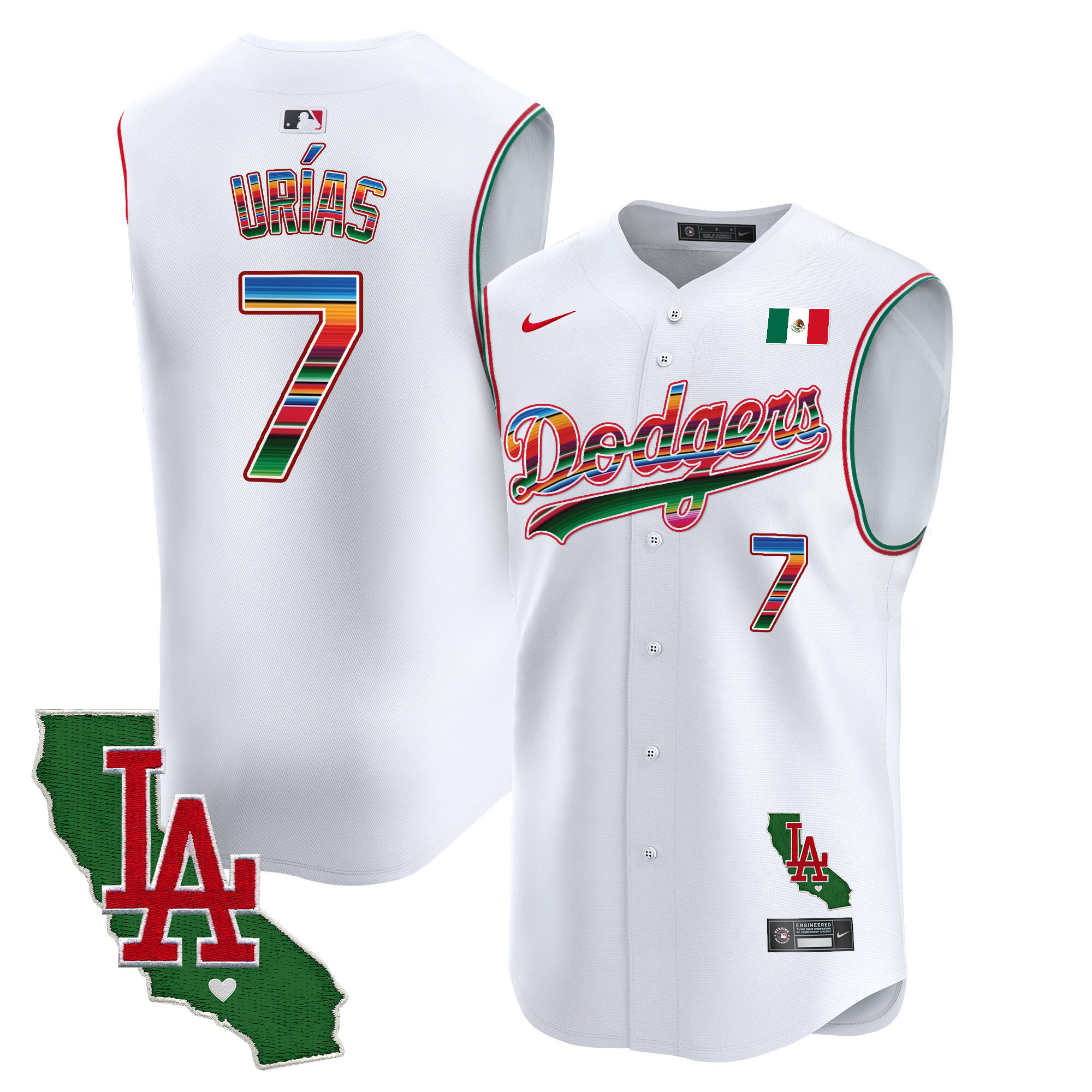 Men's Dodgers Mexico California Patch Vapor Premier Sleeveless Jersey - All Stitched