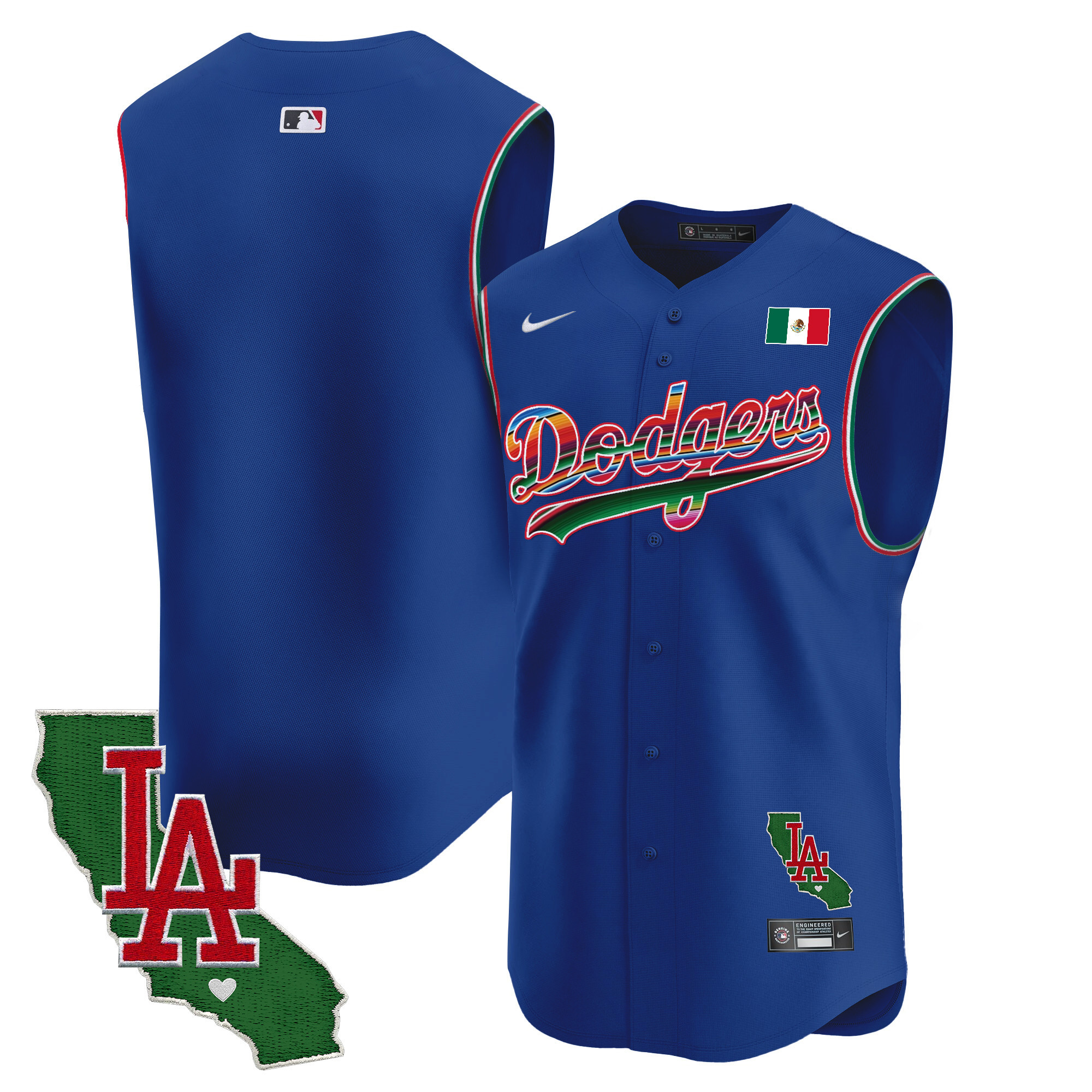 Men's Dodgers Mexico California Patch Vapor Premier Sleeveless Jersey - All Stitched