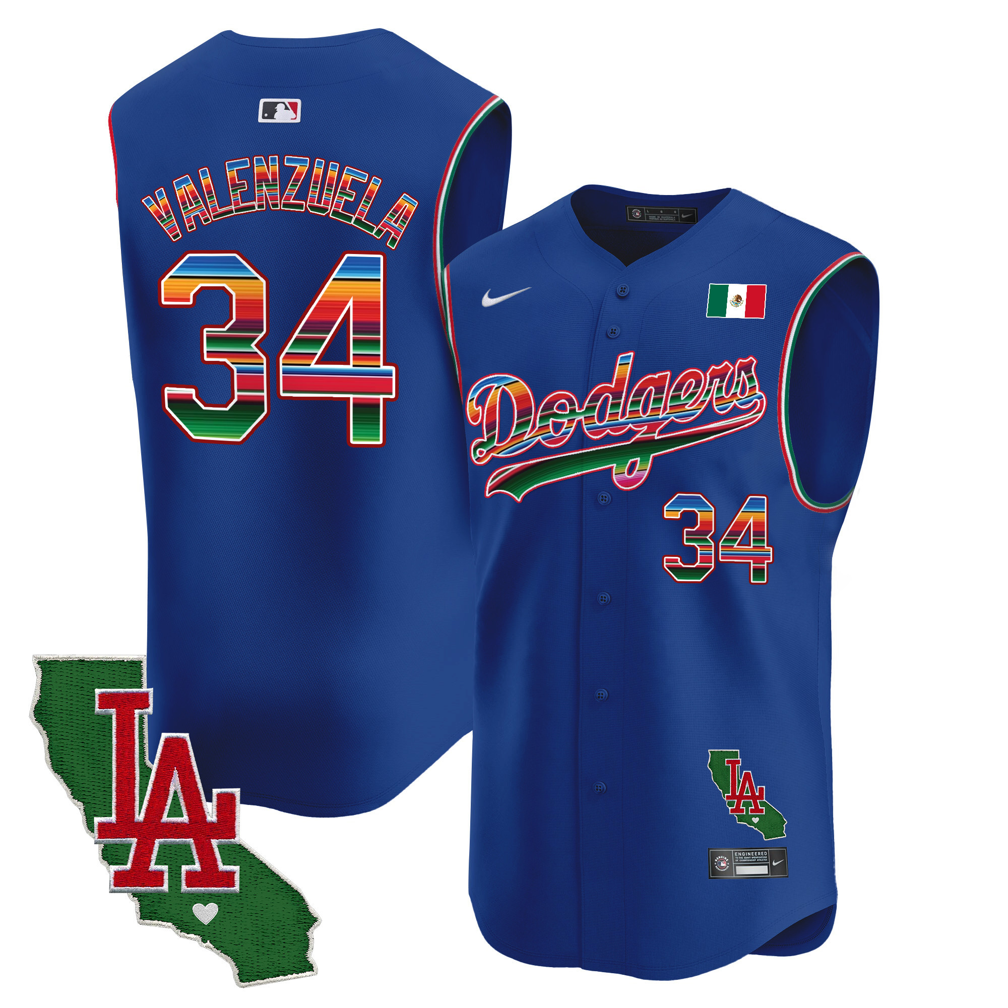 Men's Dodgers Mexico California Patch Vapor Premier Sleeveless Jersey - All Stitched