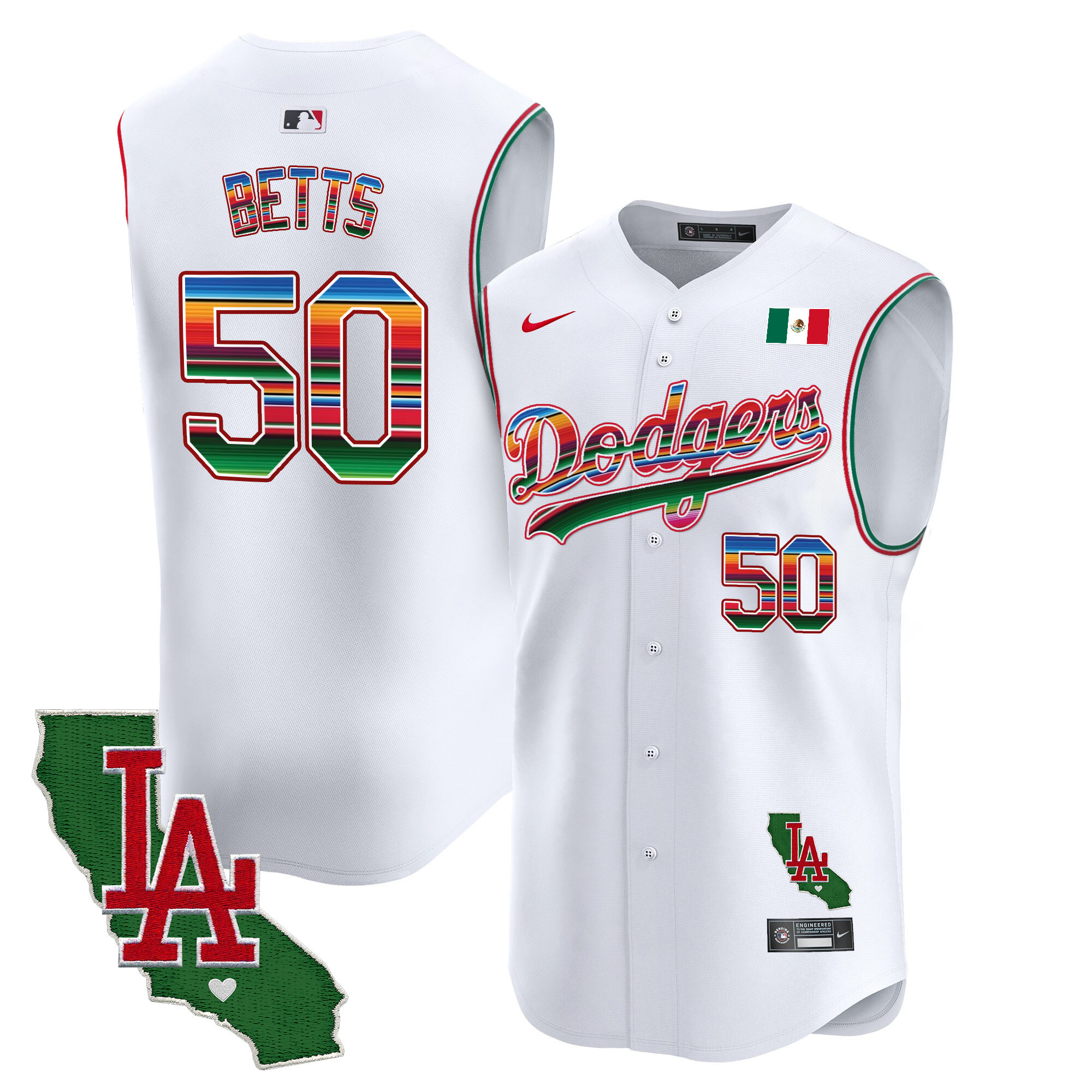 Men's Dodgers Mexico California Patch Vapor Premier Sleeveless Jersey - All Stitched