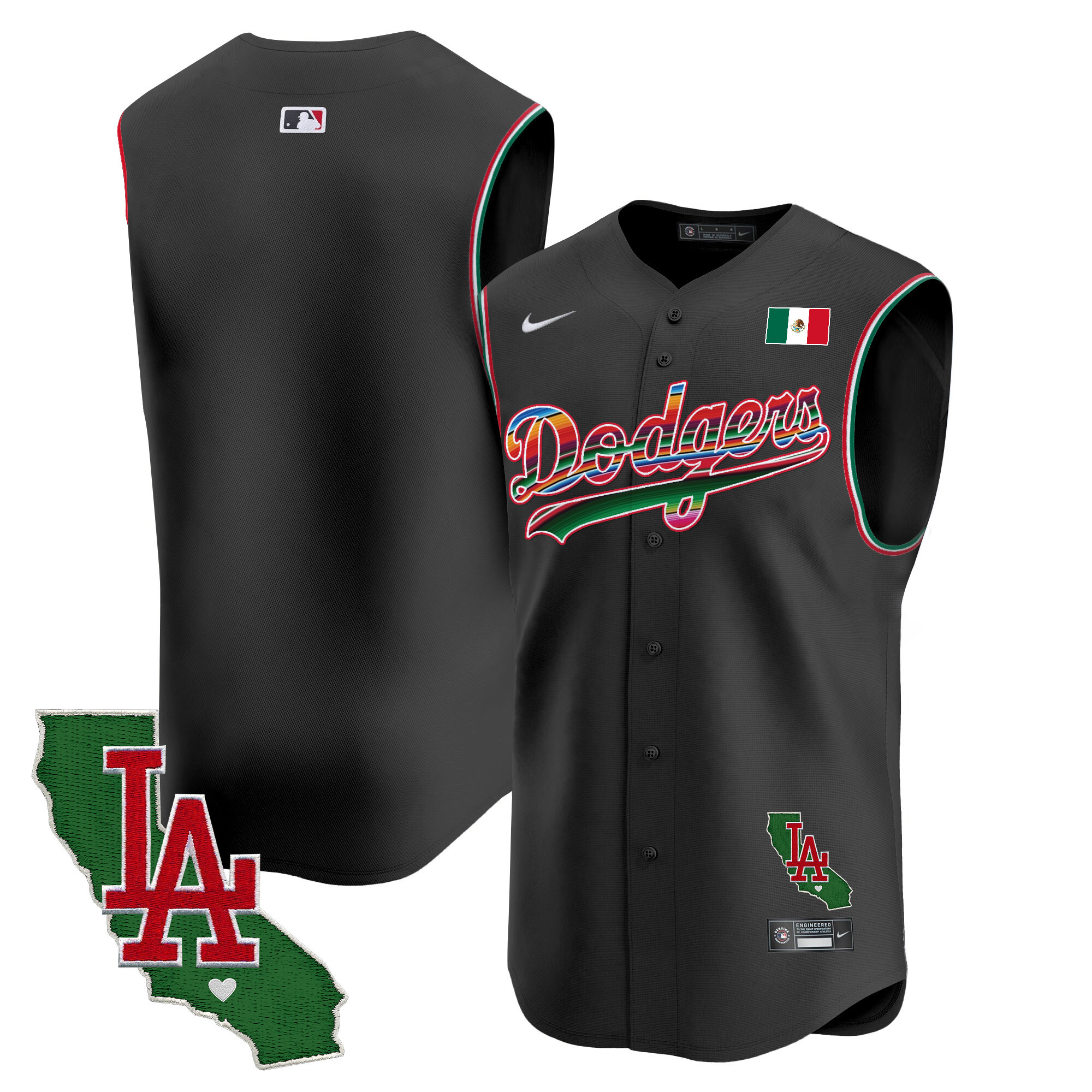 Men's Dodgers Mexico California Patch Vapor Premier Sleeveless Jersey - All Stitched