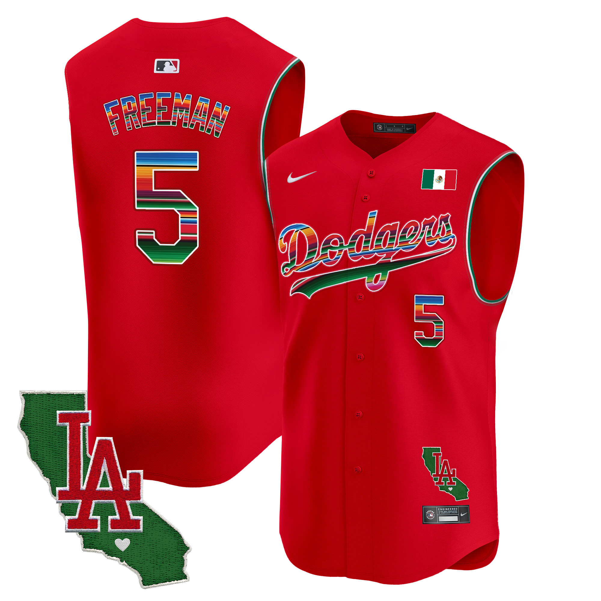 Men's Dodgers Mexico California Patch Vapor Premier Sleeveless Jersey - All Stitched