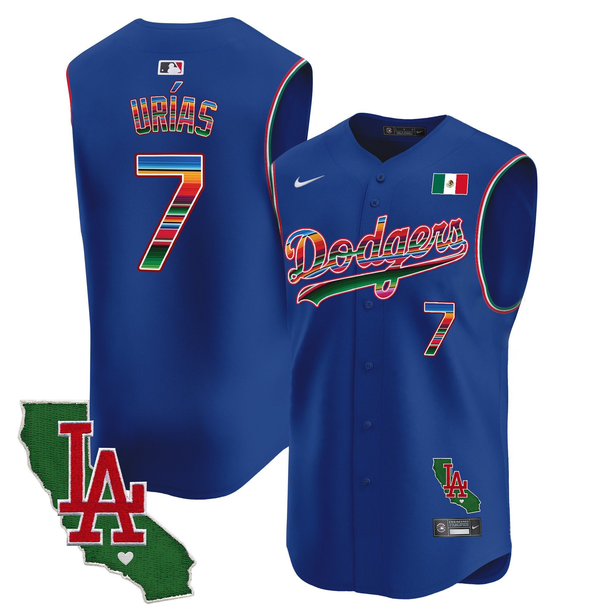 Men's Dodgers Mexico California Patch Vapor Premier Sleeveless Jersey - All Stitched