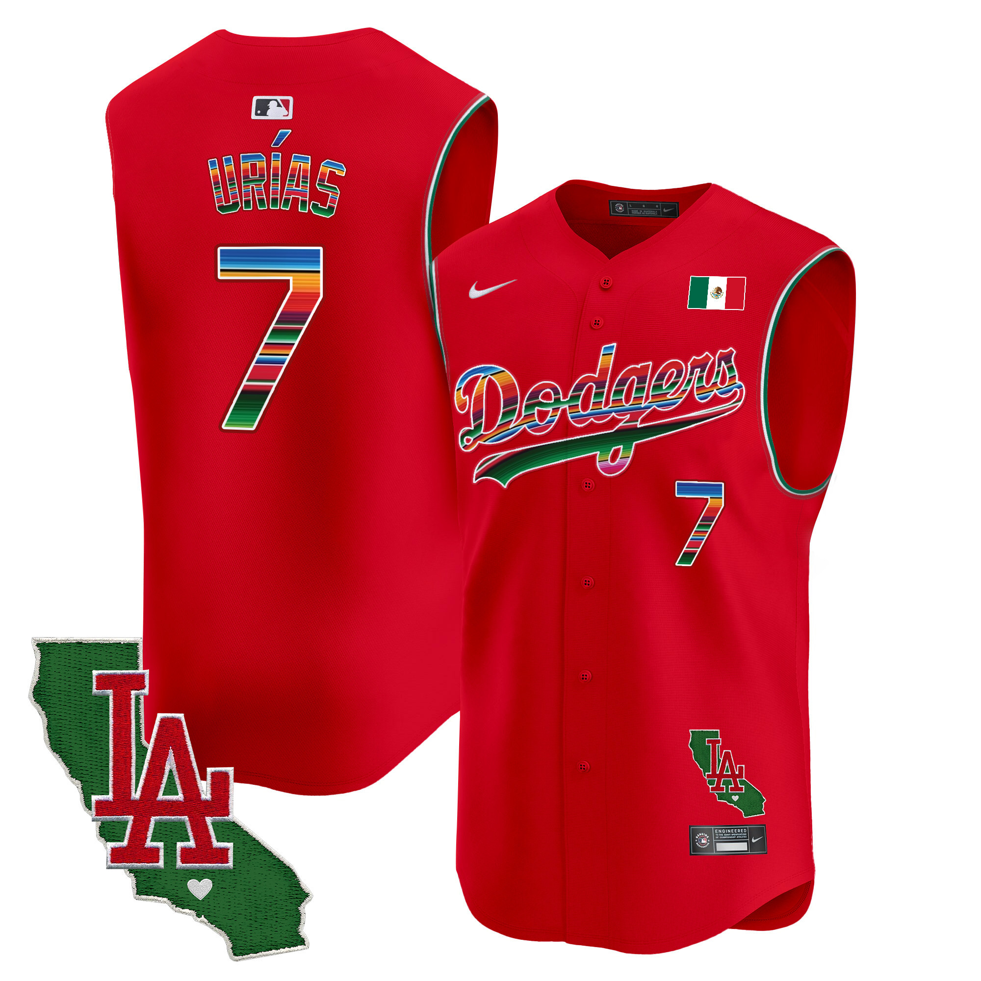 Men's Dodgers Mexico California Patch Vapor Premier Sleeveless Jersey - All Stitched