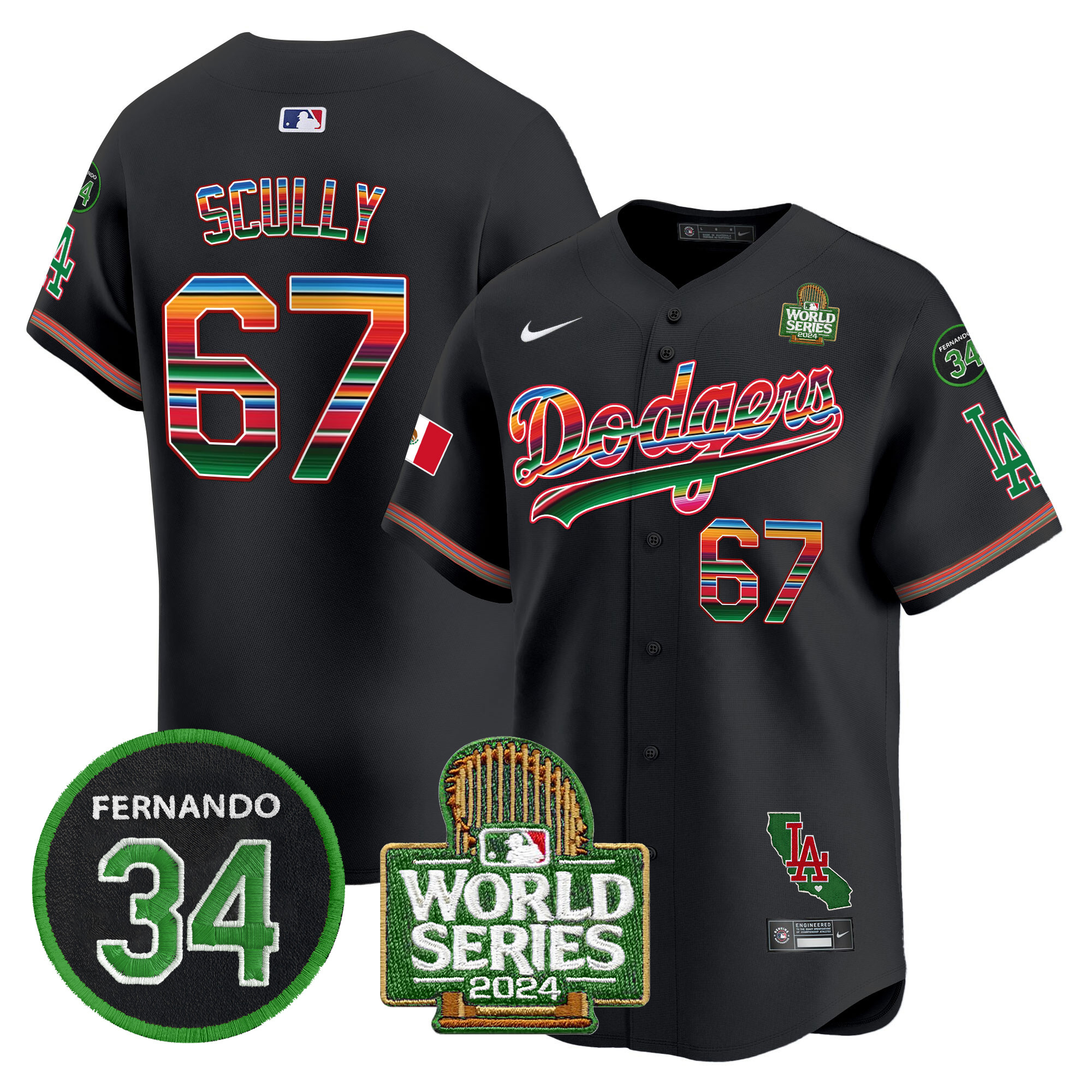 Men's Dodgers Mexico Fernando Memorial & 2024 World Series Patch Vapor Premier Limited Jersey V2 - All Stitched